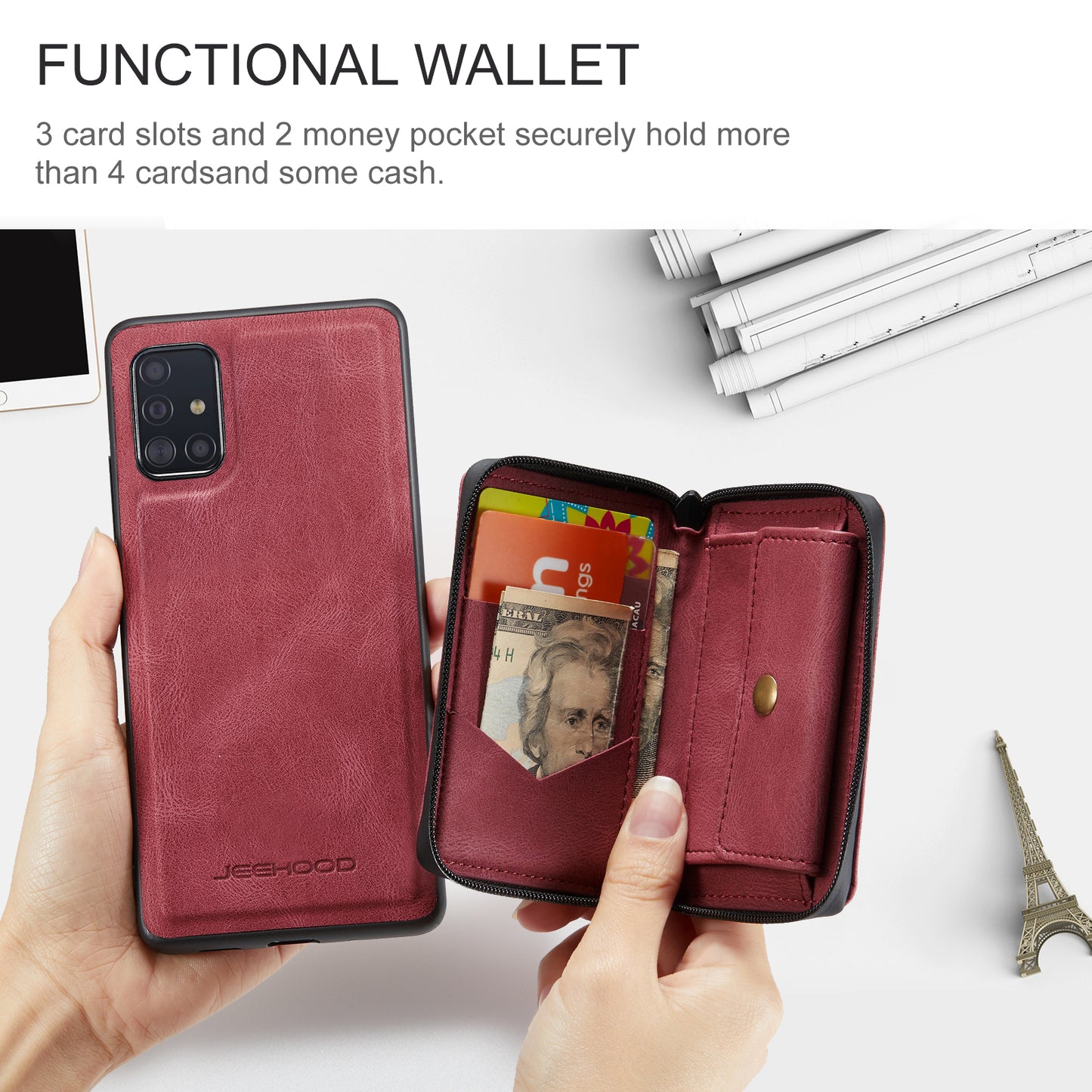 Magnetic Removable Zipper Wallet Galaxy A51 Case Leather Back