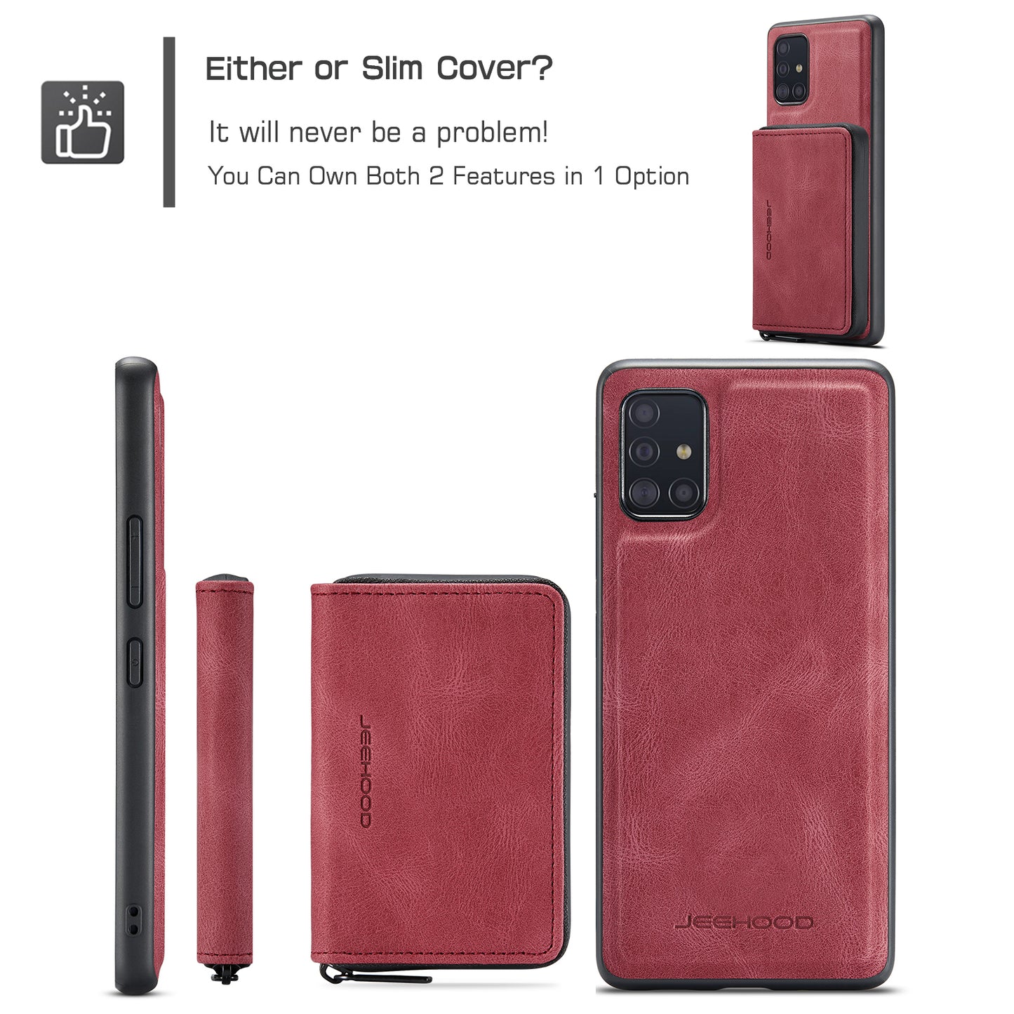 Magnetic Removable Zipper Wallet Galaxy A51 Case Leather Back