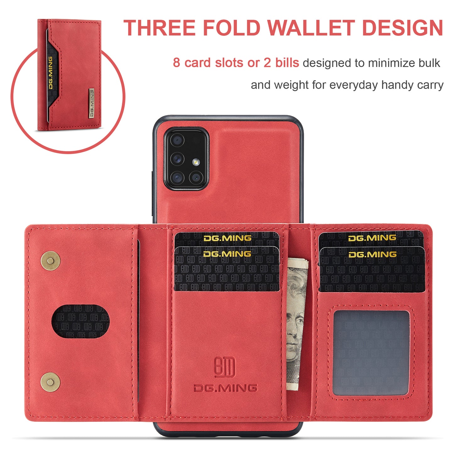 Retro Detachable Fold Card Holder Galaxy A51 Case Magnetic Clip