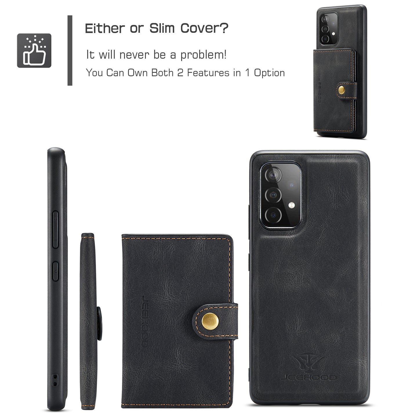 Magnetic Detachable Card Holder Galaxy A52 Case Leather Flip