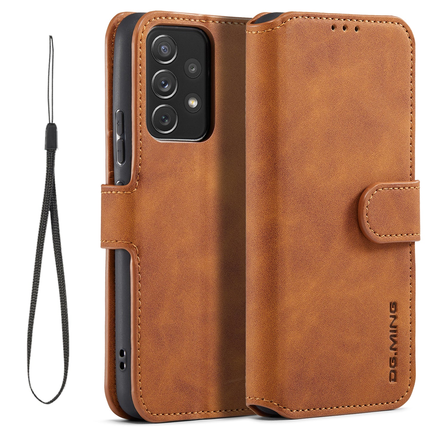 Retro Leather Edge Galaxy A53 Case with Hand Strap