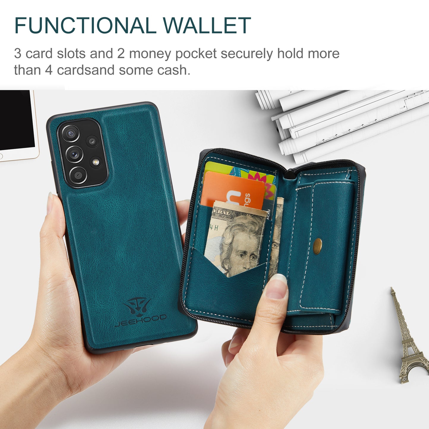 Magnetic Removable Zipper Wallet Galaxy A53 Case Leather Back