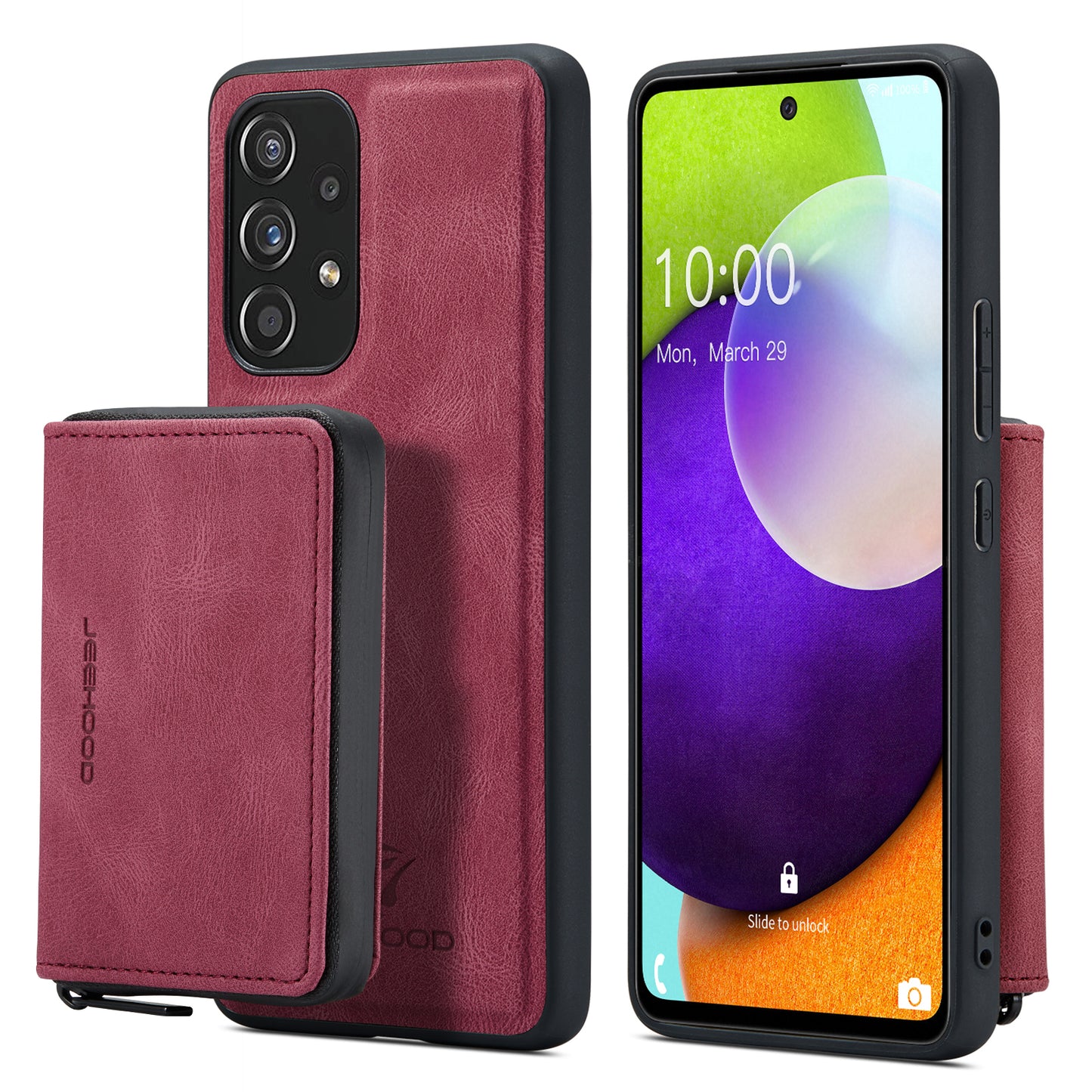 Magnetic Removable Zipper Wallet Galaxy A53 Case Leather Back