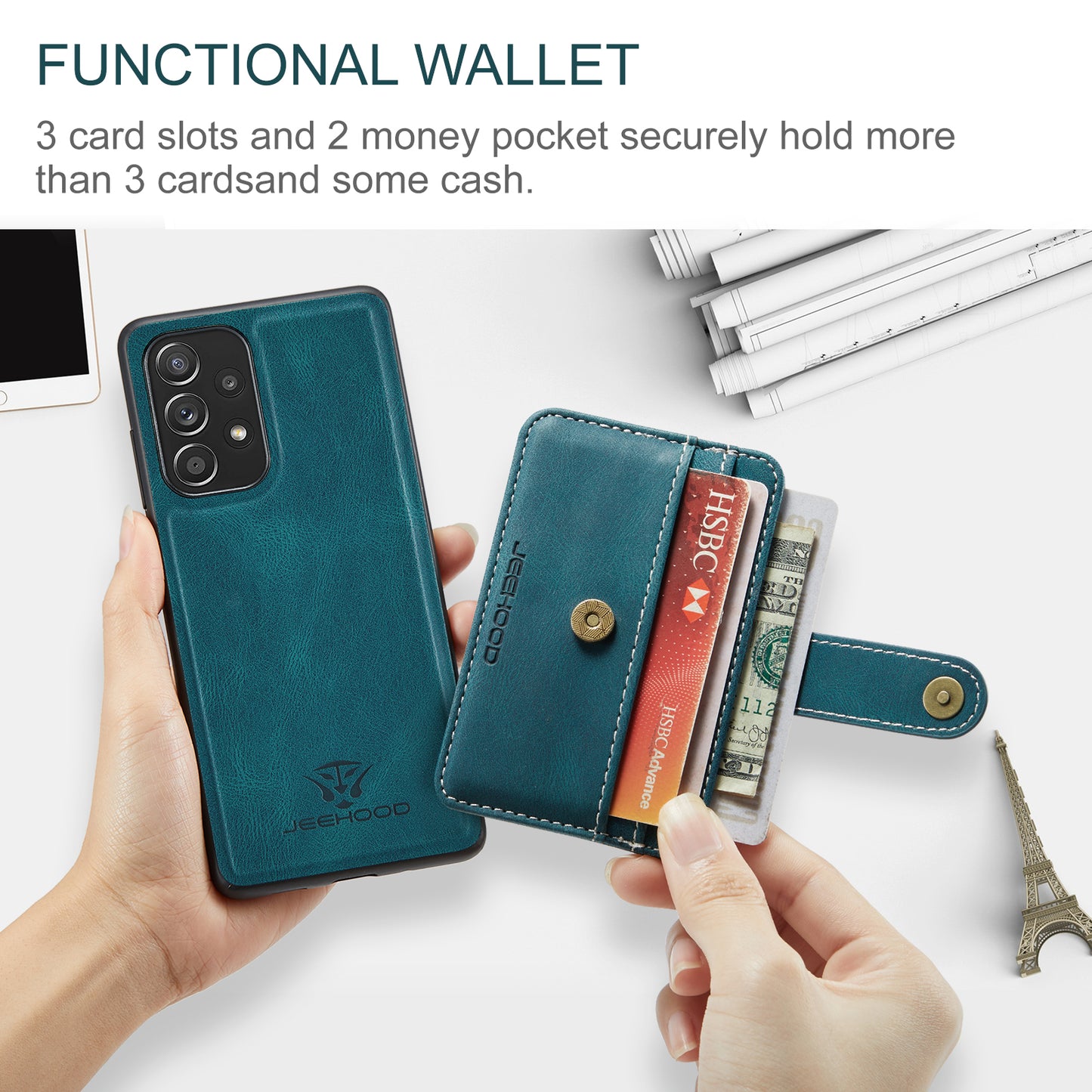 Powerful Magnetic Card Holder Galaxy A53 Case Detachable