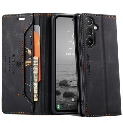 Luxury Retro Leather Galaxy A54 Case Magnetic Buckle RFID