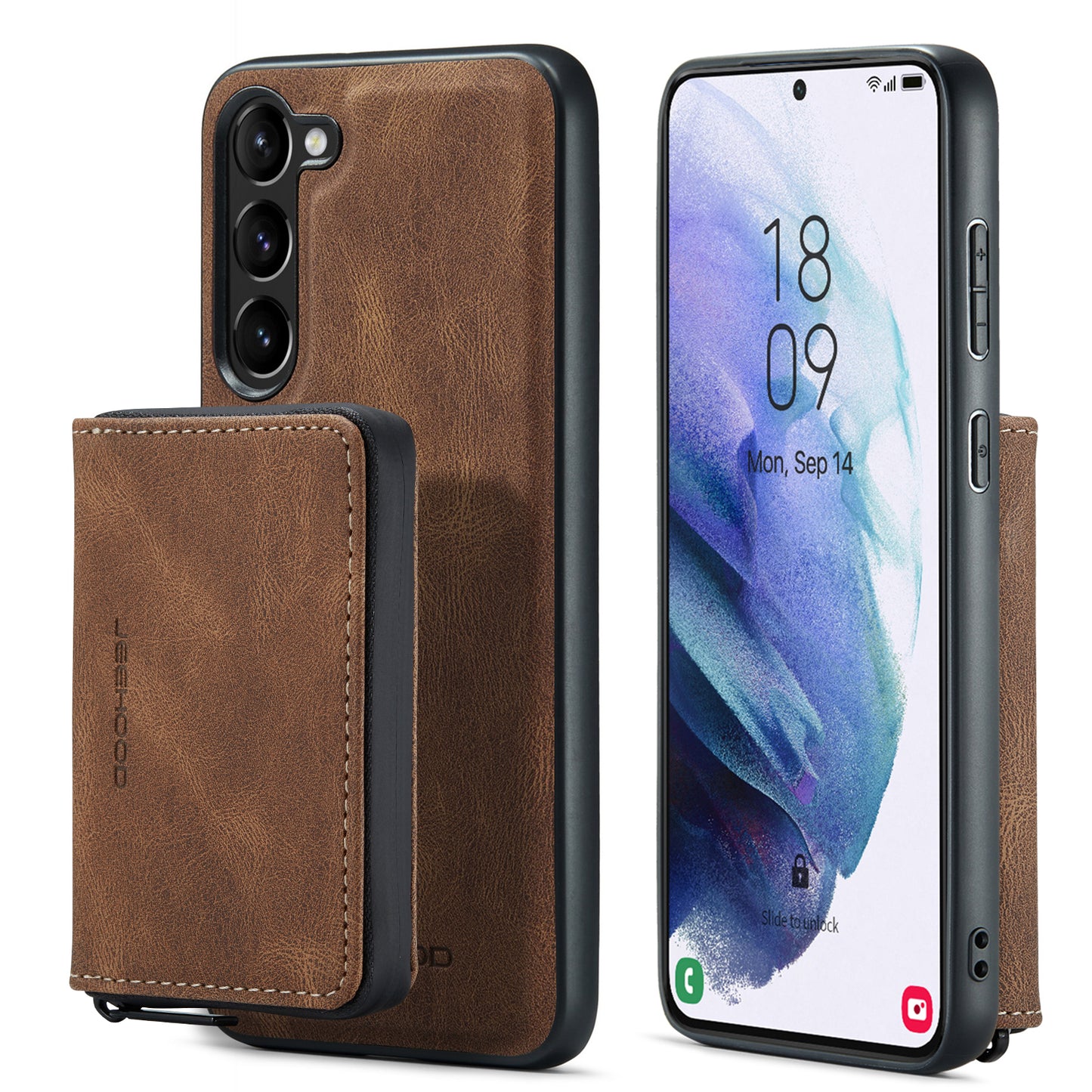 Magnetic Removable Zipper Wallet Galaxy A54 Case Leather Back