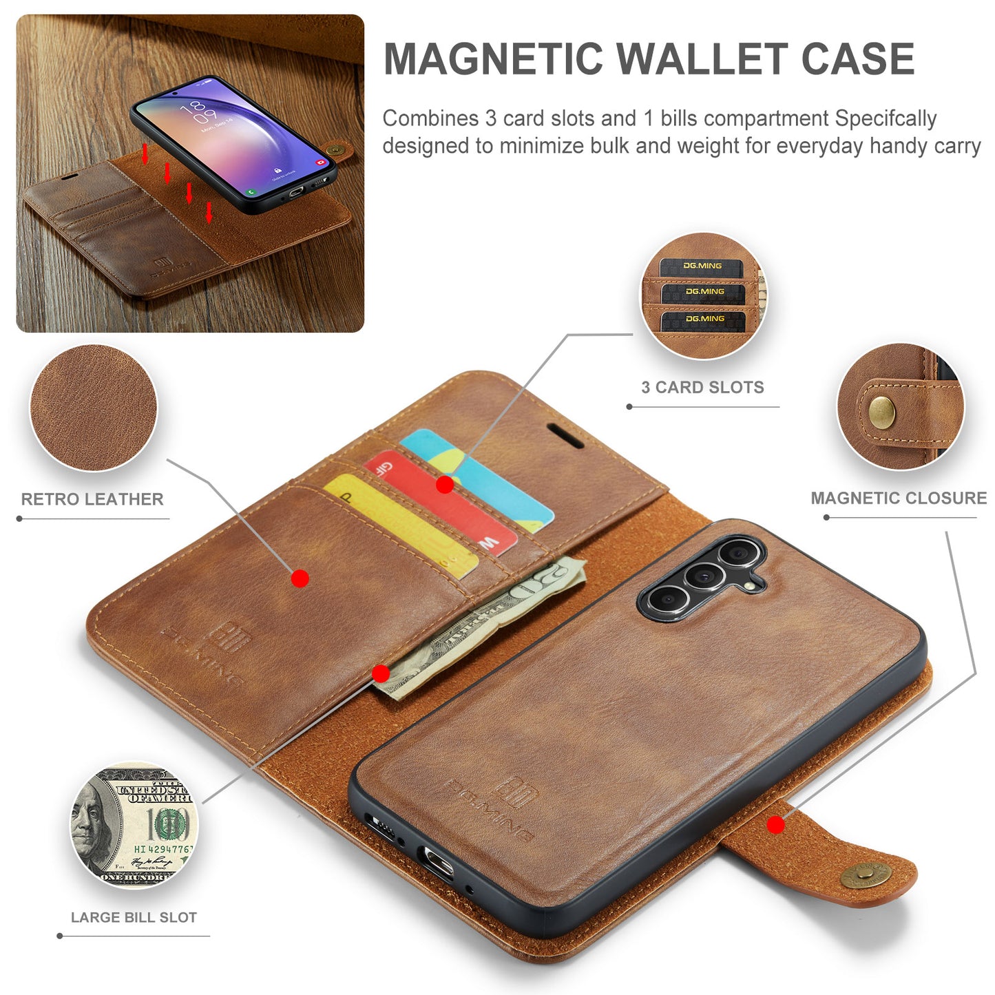 Wallet Detachable 2 In 1 Buckle Galaxy A54 Case Magnetic