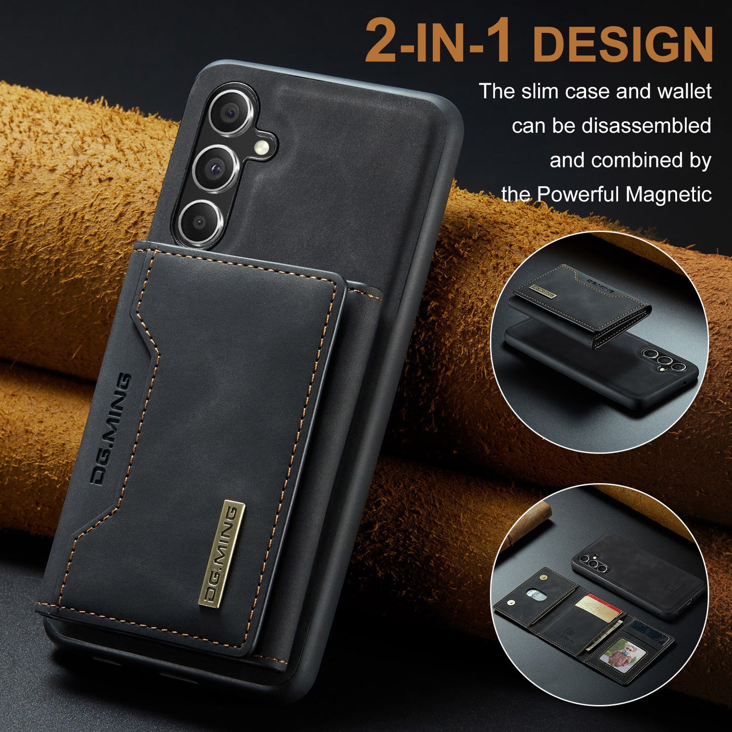 Retro Detachable Fold Card Holder Galaxy A54 Case Magnetic Clip