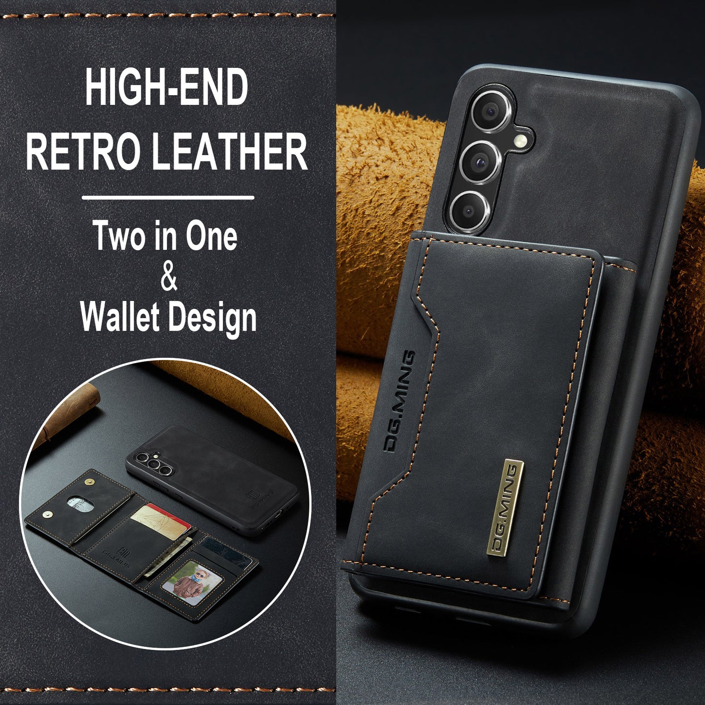 Retro Detachable Fold Card Holder Galaxy A54 Case Magnetic Clip