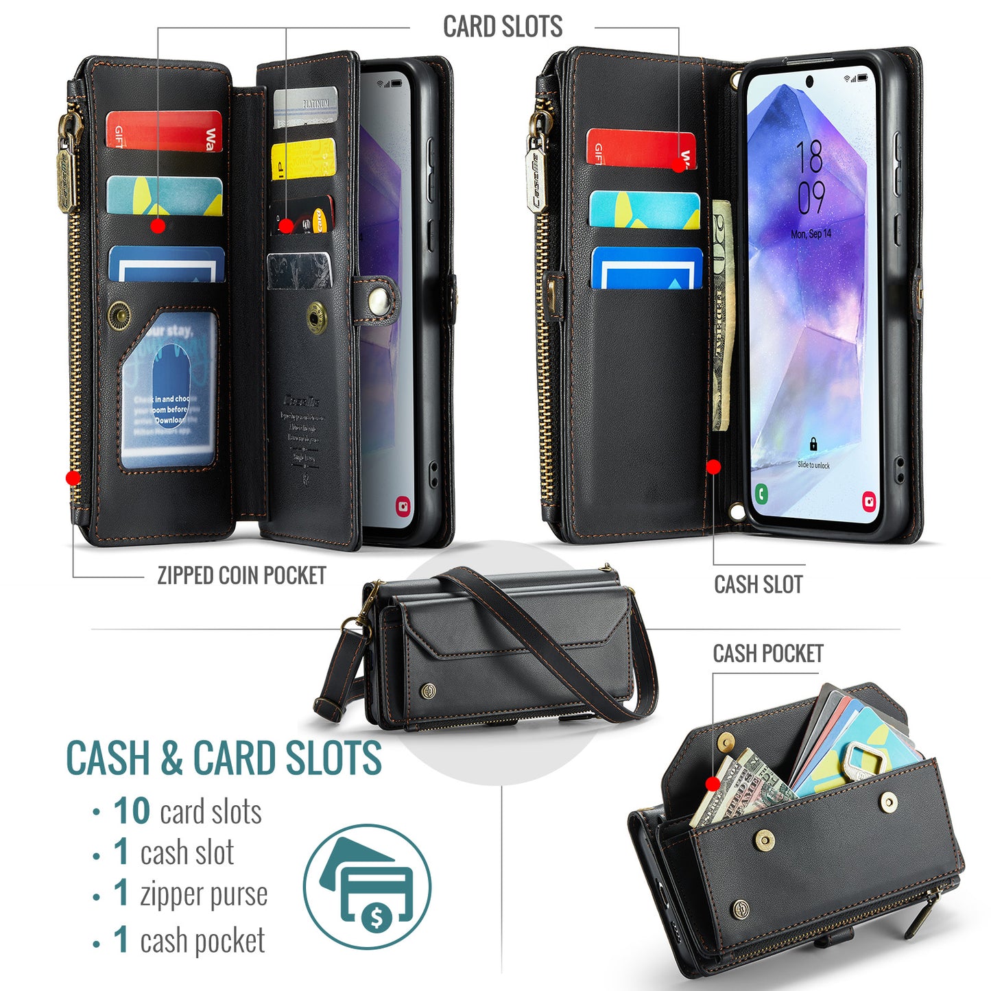 Women Shoulder Bag Samsung Galaxy A55 Case Card Slots Buckle Pockets