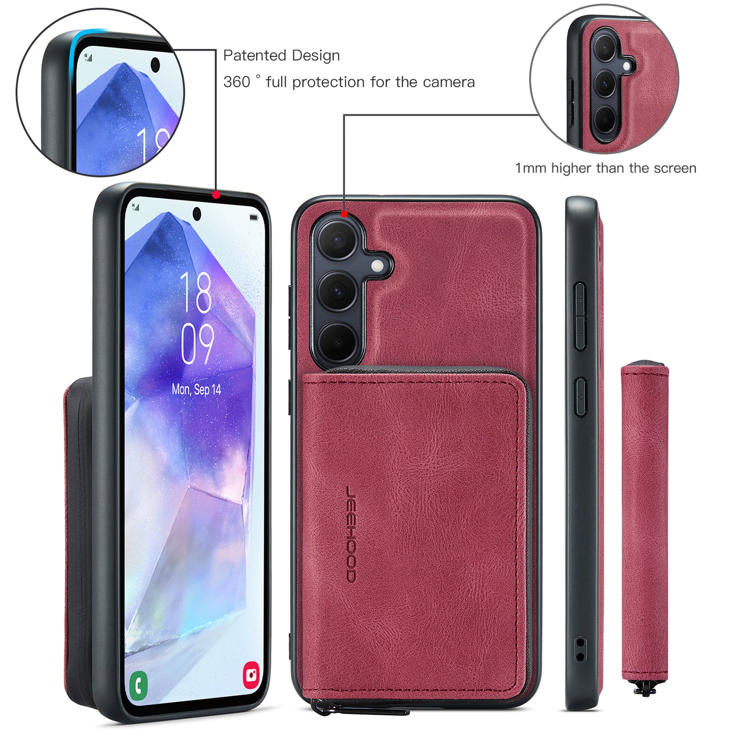 Magnetic Removable Zipper Wallet Galaxy A55 Case Leather Back