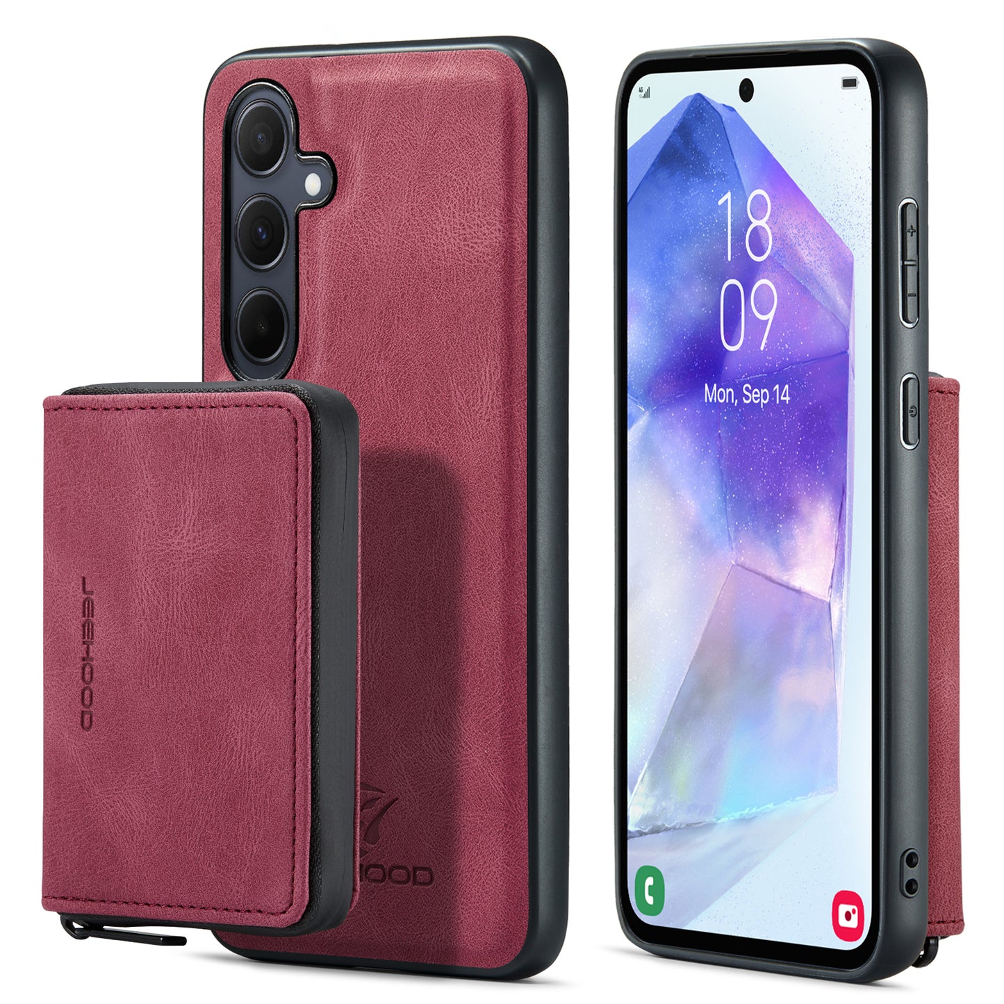 Magnetic Removable Zipper Wallet Galaxy A55 Case Leather Back