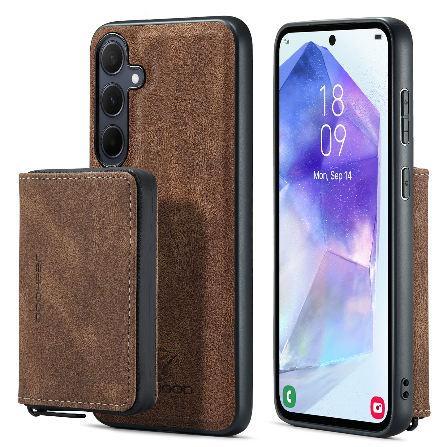 Magnetic Removable Zipper Wallet Galaxy A55 Case Leather Back