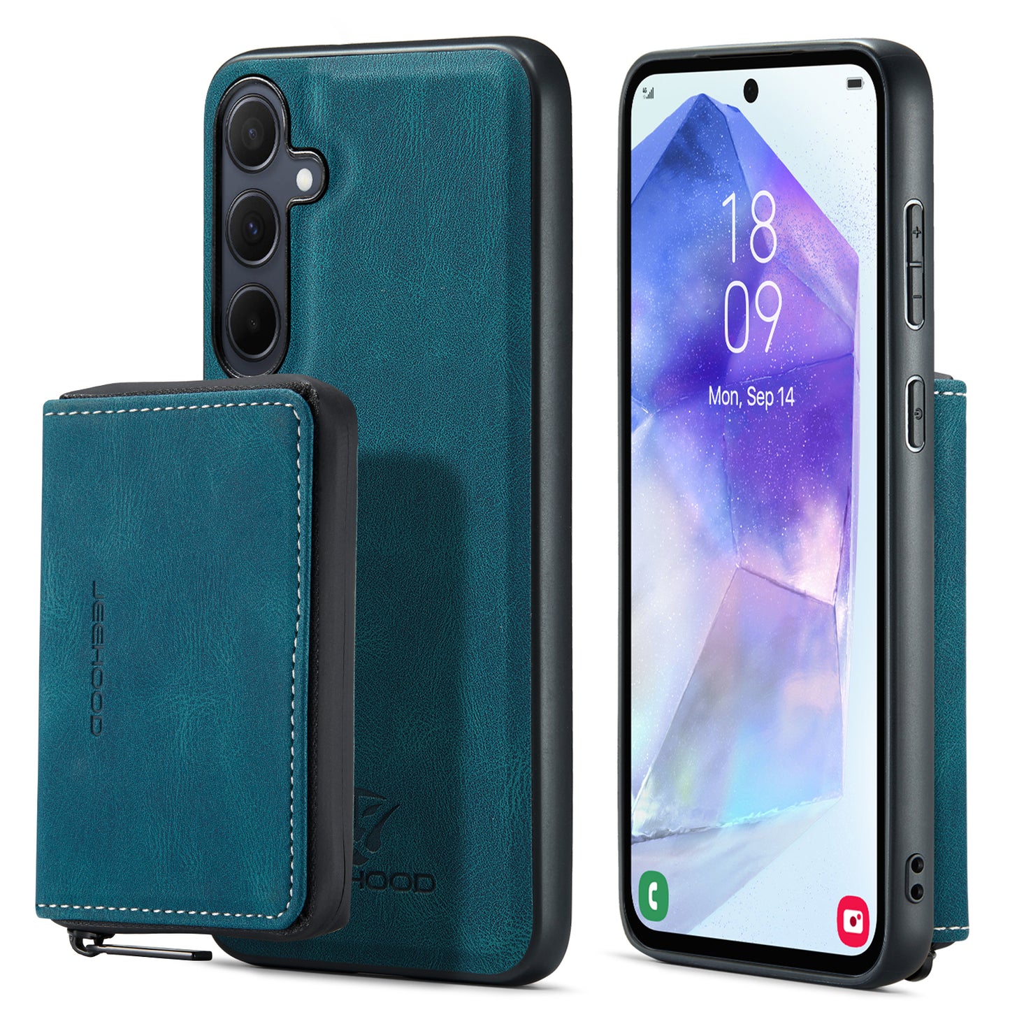 Magnetic Removable Zipper Wallet Galaxy A55 Case Leather Back