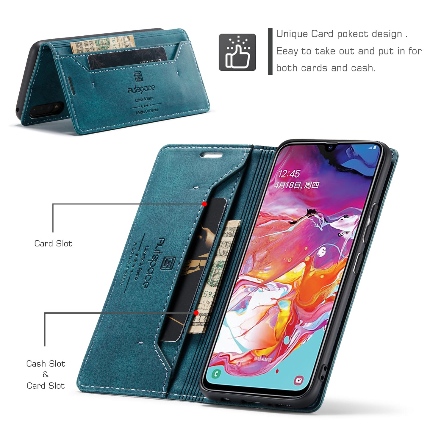 Luxury Retro Leather Galaxy A70 Case Magnetic Buckle RFID