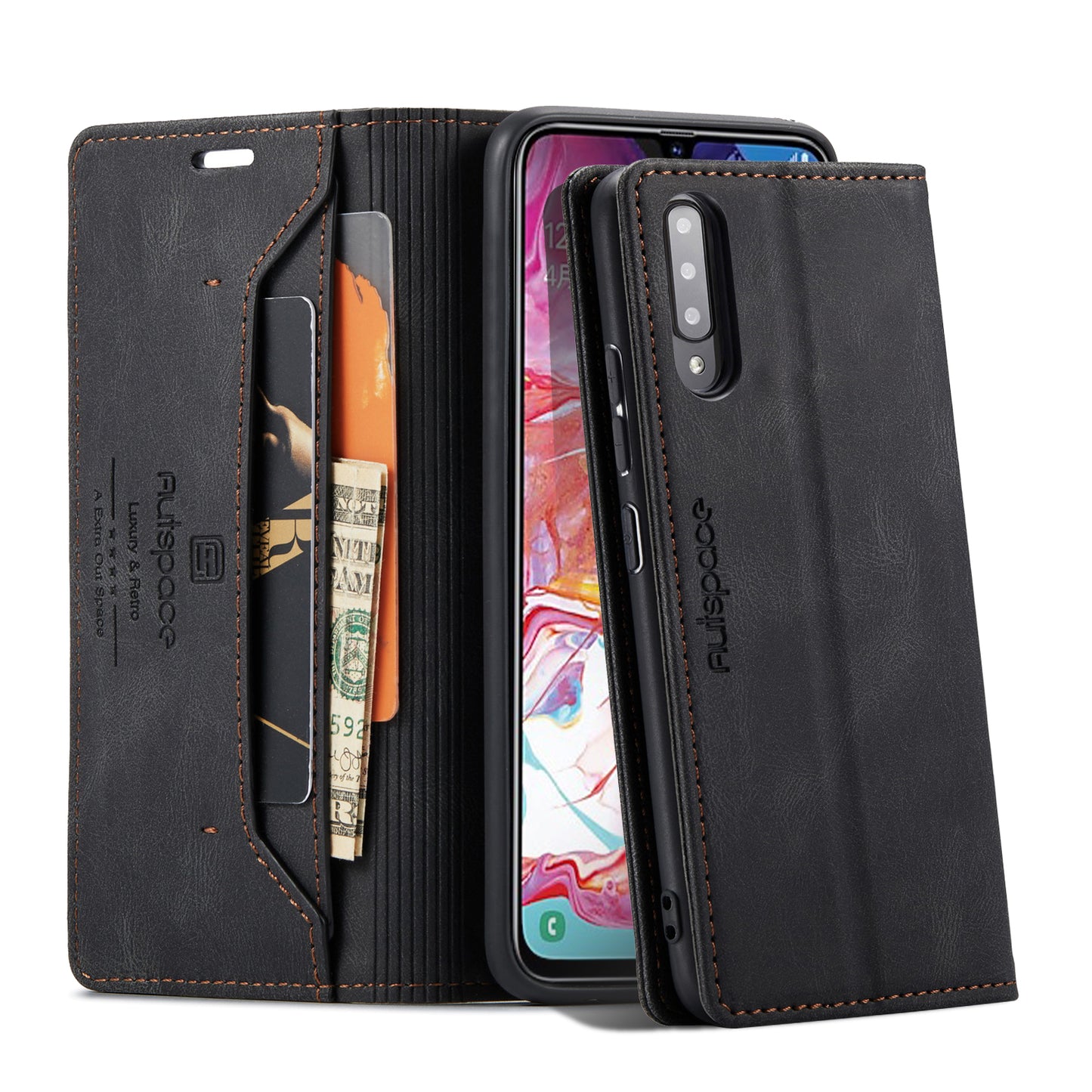 Luxury Retro Leather Galaxy A70 Case Magnetic Buckle RFID