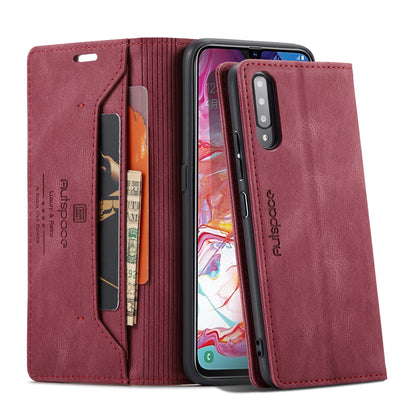 Luxury Retro Leather Galaxy A70 Case Magnetic Buckle RFID