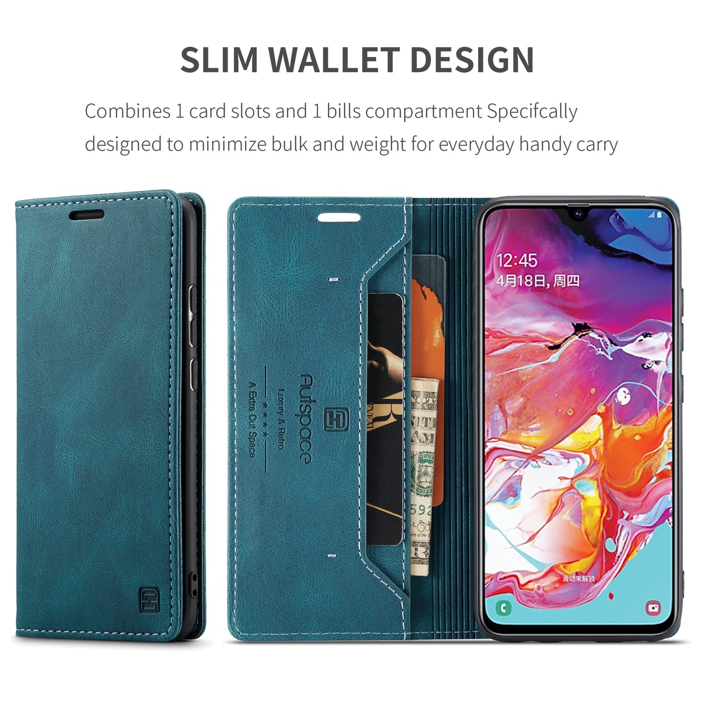 Luxury Retro Leather Galaxy A70 Case Magnetic Buckle RFID