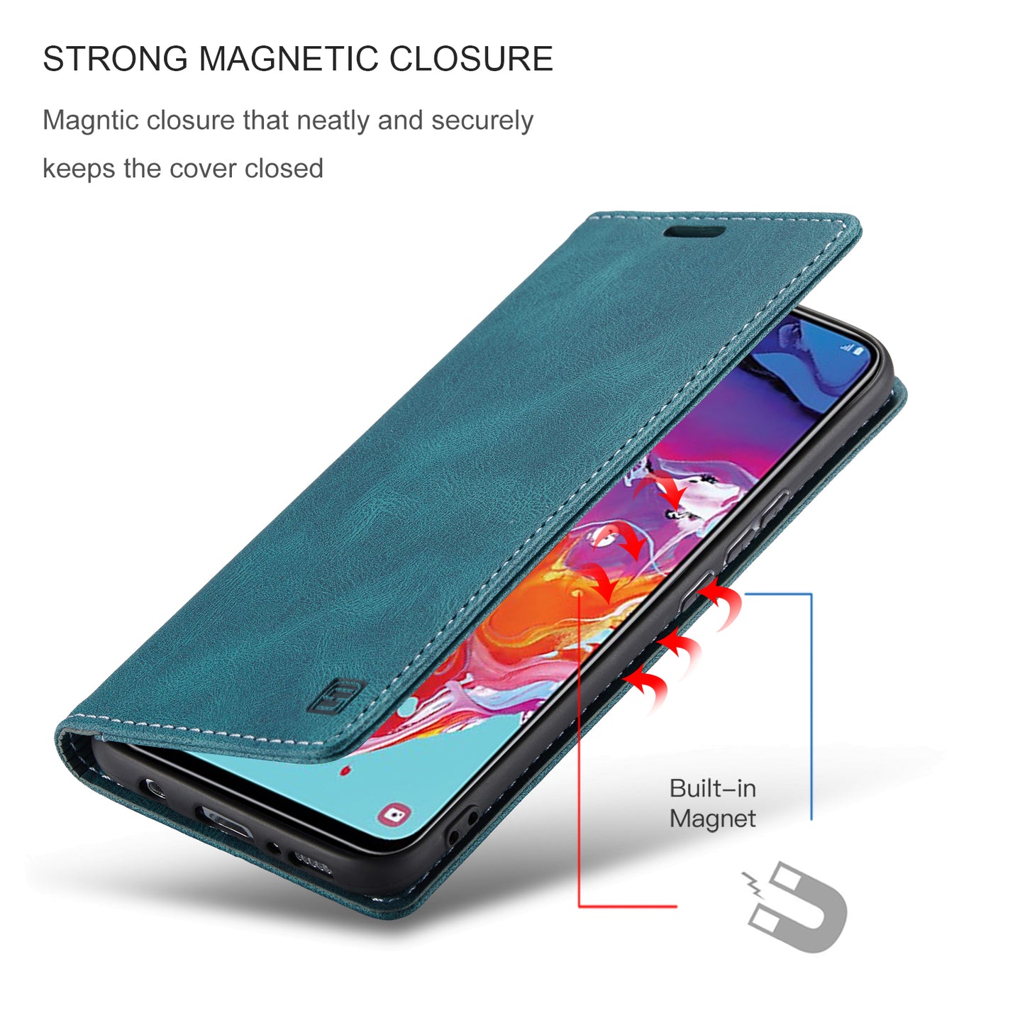 Luxury Retro Leather Galaxy A70 Case Magnetic Buckle RFID