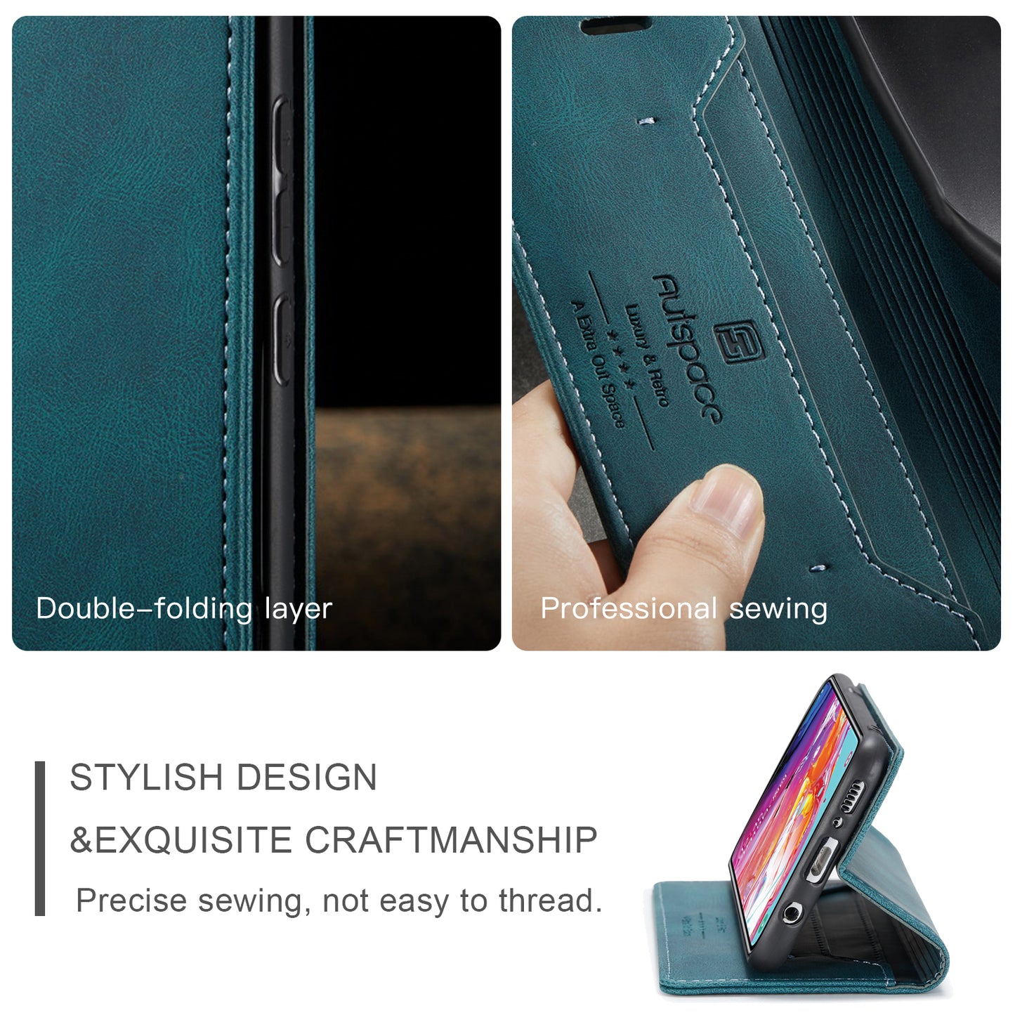 Luxury Retro Leather Galaxy A70 Case Magnetic Buckle RFID