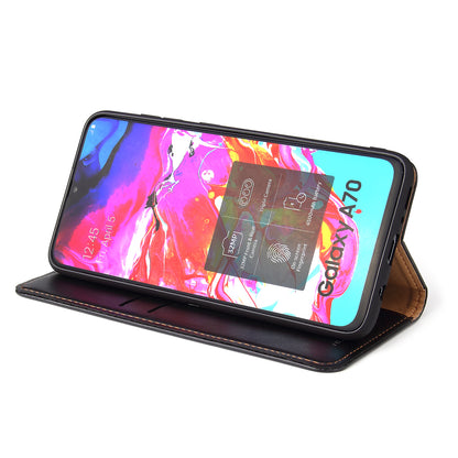 PU Leather Galaxy A70s Case Wallet Stand Texture Deluxe