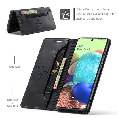 Luxury Retro Leather Galaxy A71 Case Magnetic Buckle RFID