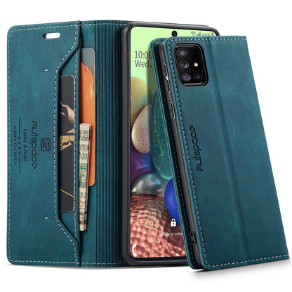 Luxury Retro Leather Galaxy A71 Case Magnetic Buckle RFID