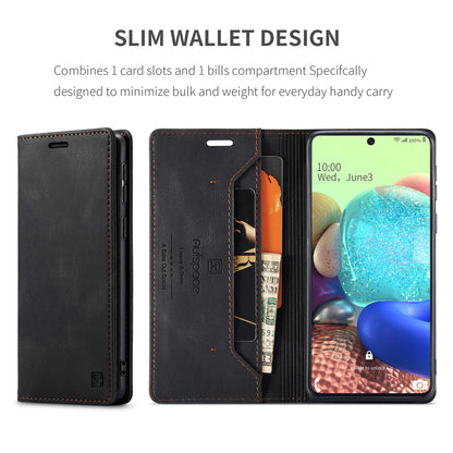 Luxury Retro Leather Galaxy A71 Case Magnetic Buckle RFID