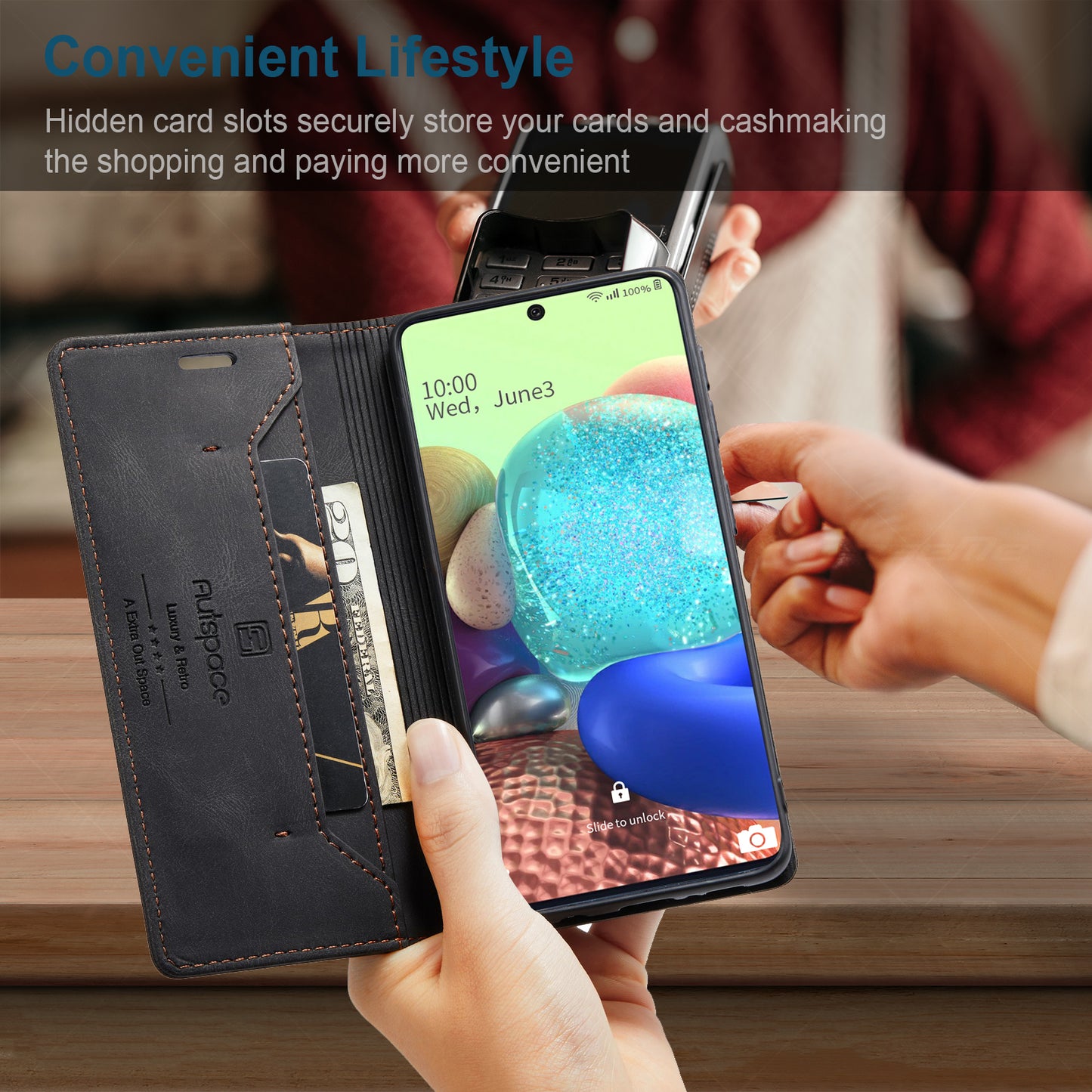 Luxury Retro Leather Galaxy A71 Case Magnetic Buckle RFID