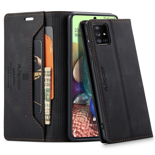 Luxury Retro Leather Galaxy A71 Case Magnetic Buckle RFID