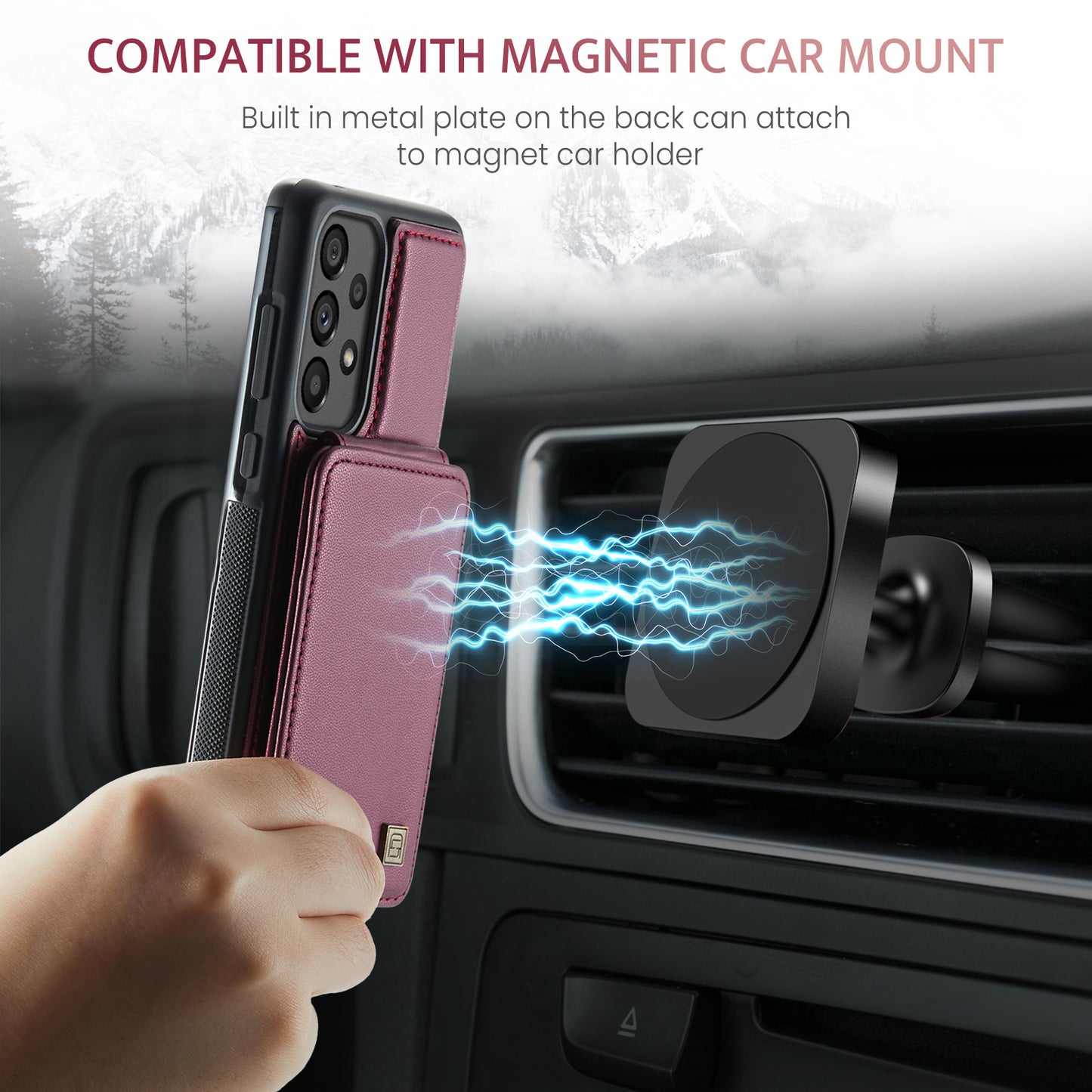 Multiple Card Slots Galaxy A73 Case Magnetic Car Mount