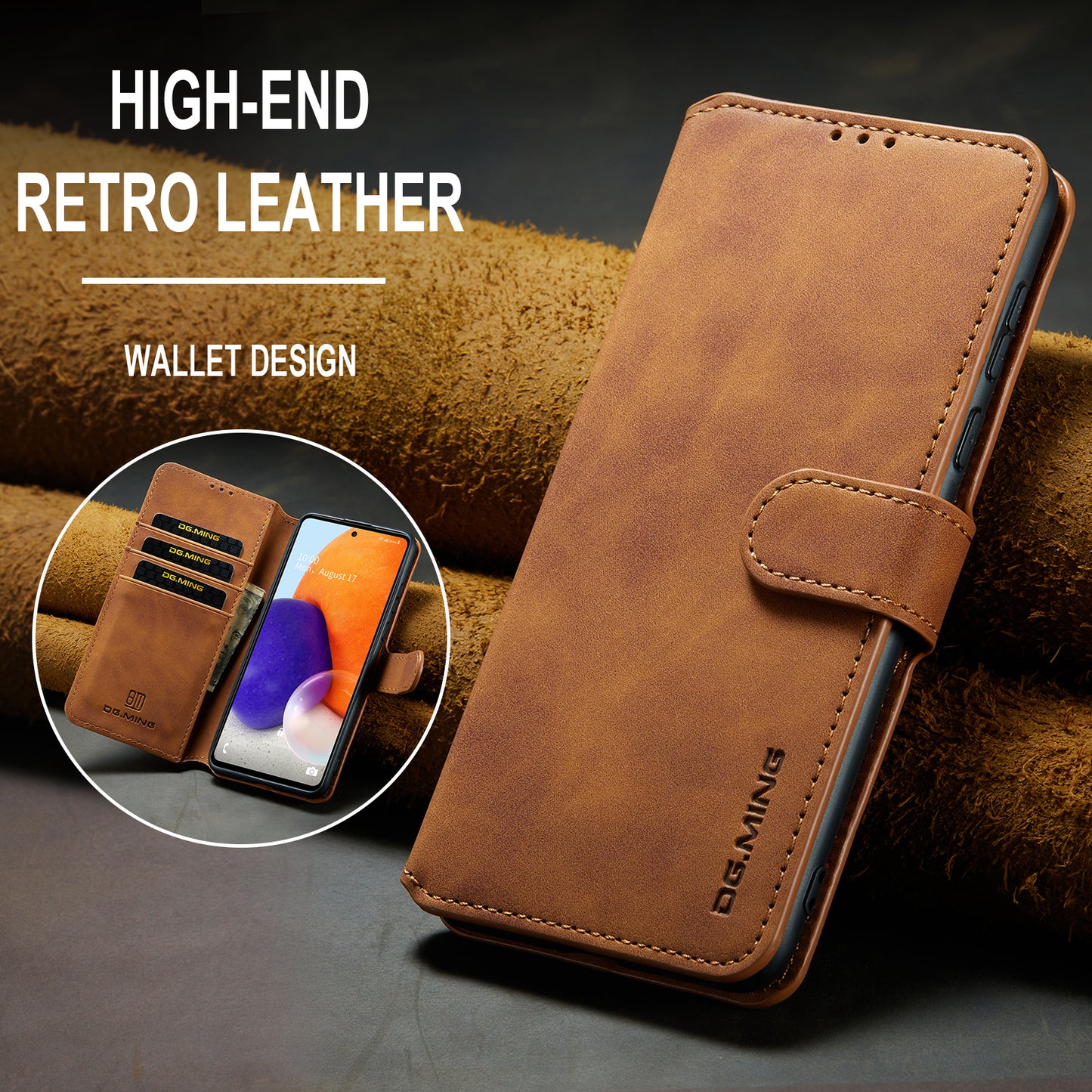 Retro Leather Edge Galaxy A73 Case with Hand Strap