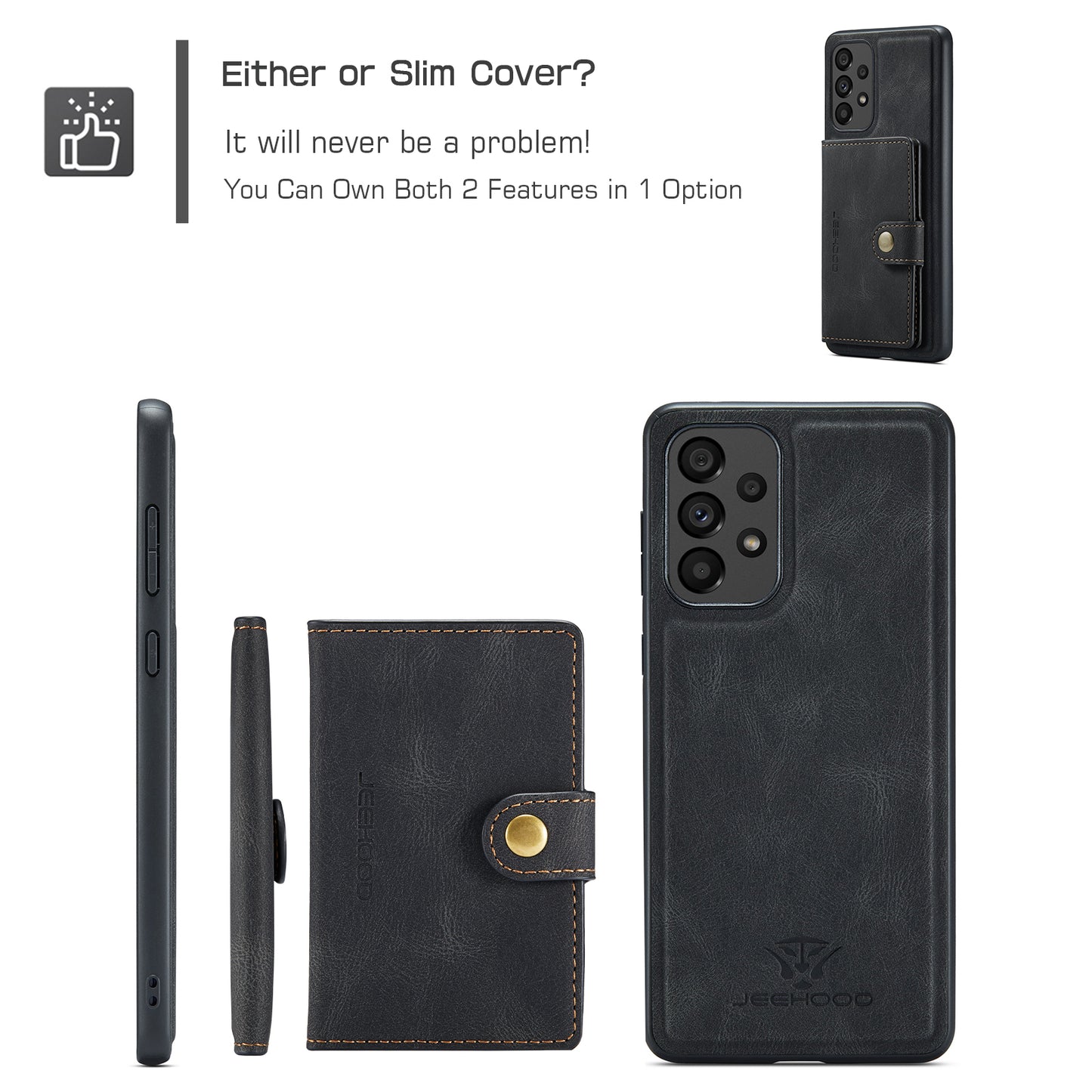 Magnetic Detachable Card Holder Galaxy A73 Case Leather Flip