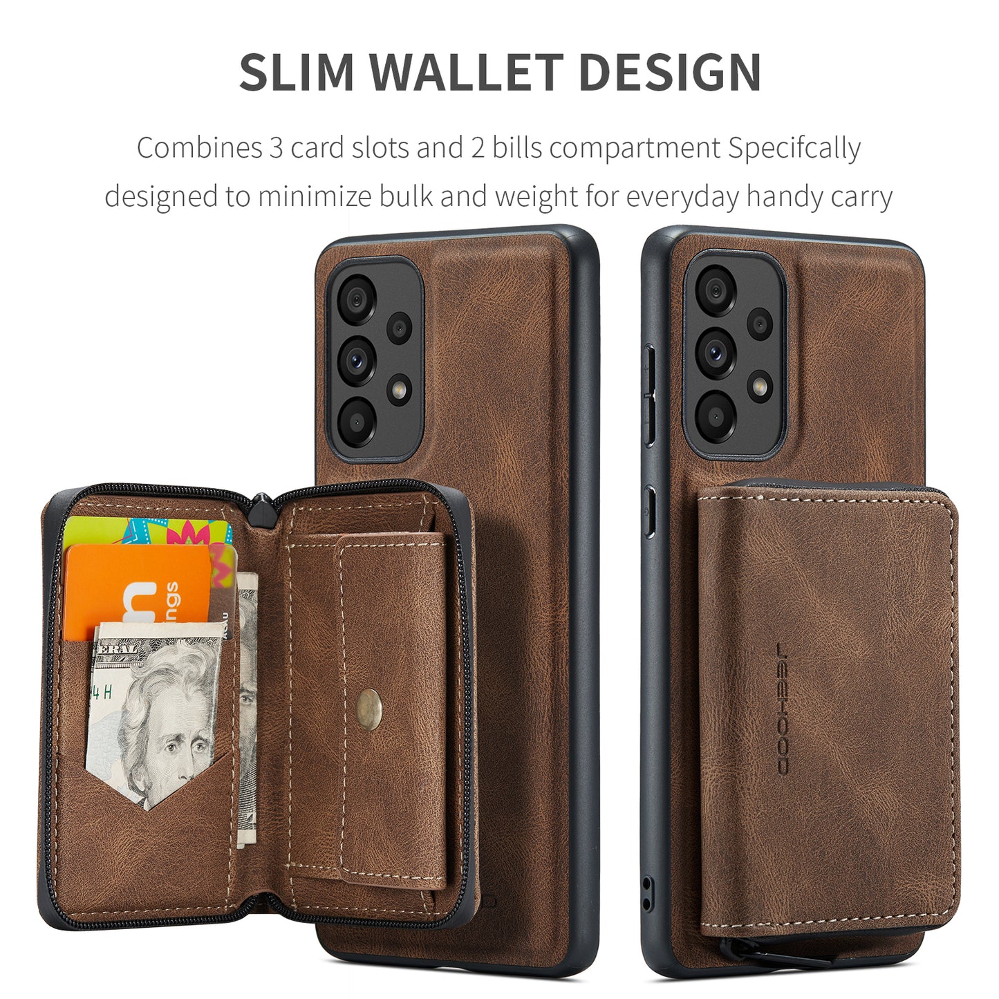 Magnetic Removable Zipper Wallet Galaxy A73 Case Leather Back