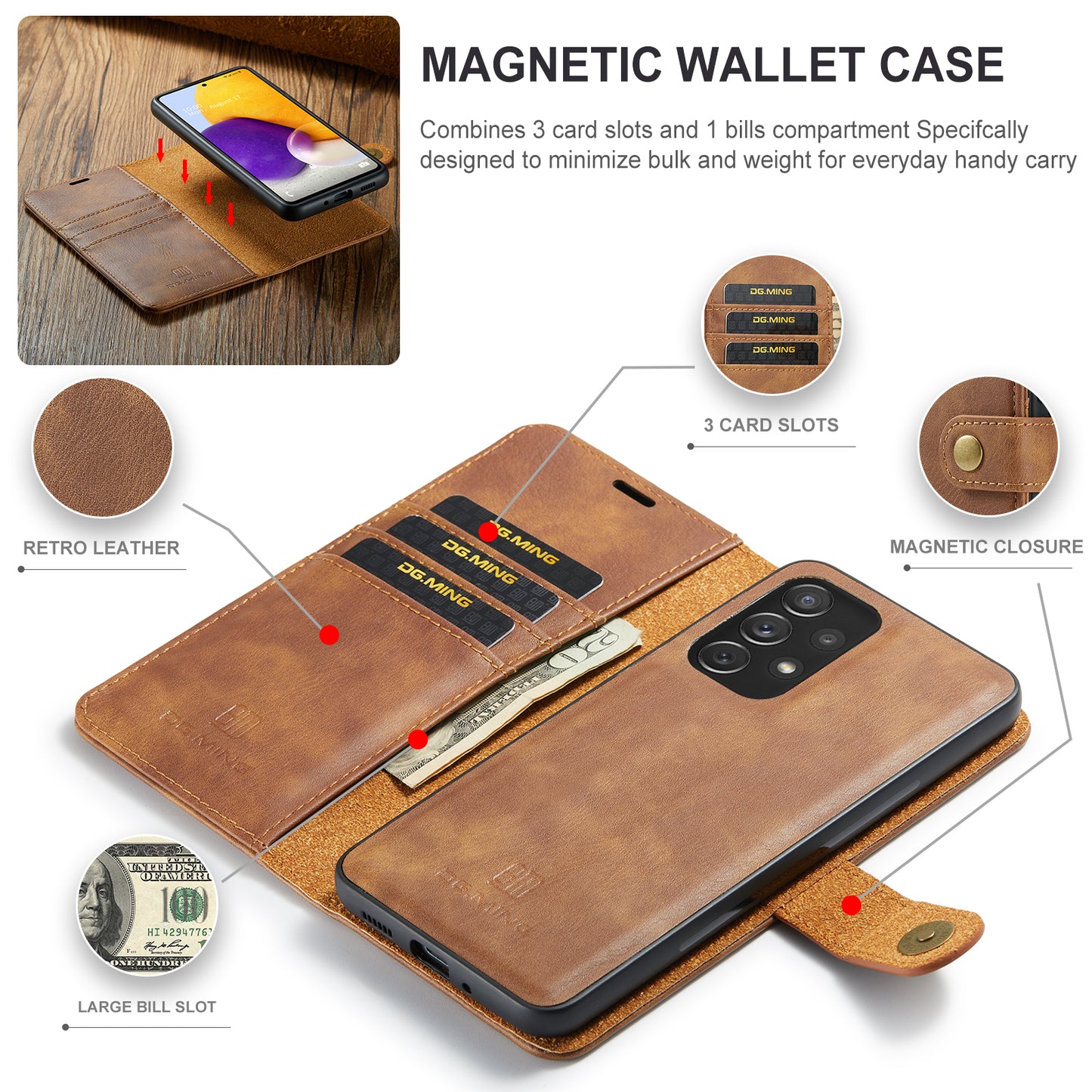 Wallet Detachable 2 In 1 Buckle Galaxy A73 Case Magnetic