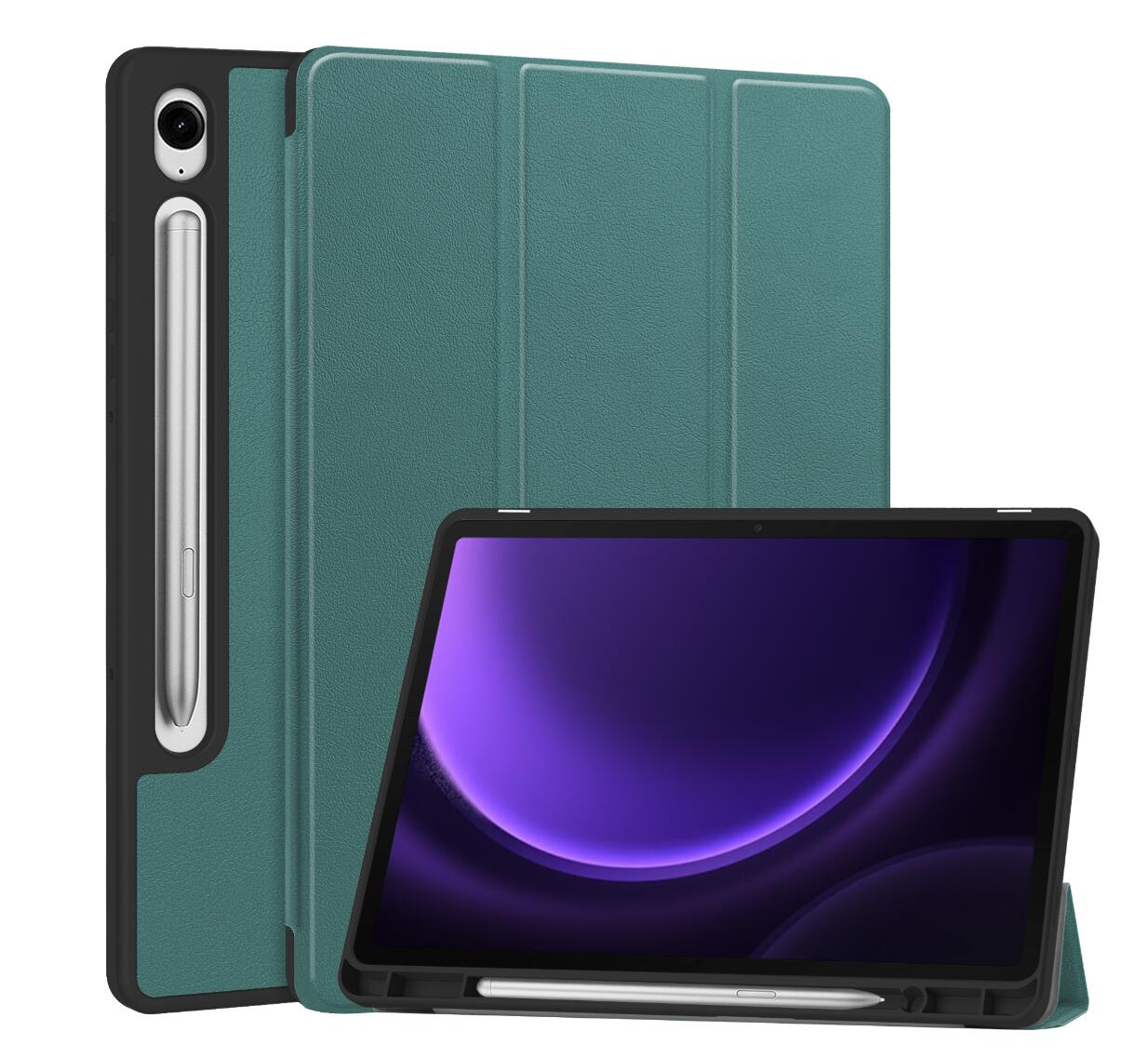 Soft TPU Combo Leather Samsung Galaxy Tab S9 FE Case Tri-fold Stand