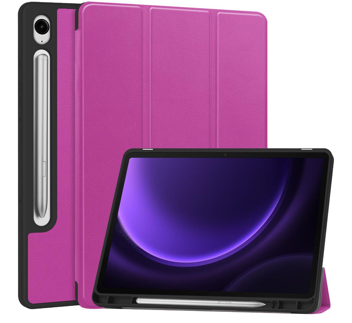 Soft TPU Combo Leather Samsung Galaxy Tab S9 FE Case Tri-fold Stand