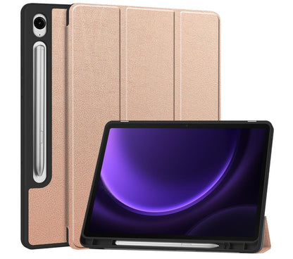 Soft TPU Combo Leather Samsung Galaxy Tab S9 FE Case Tri-fold Stand