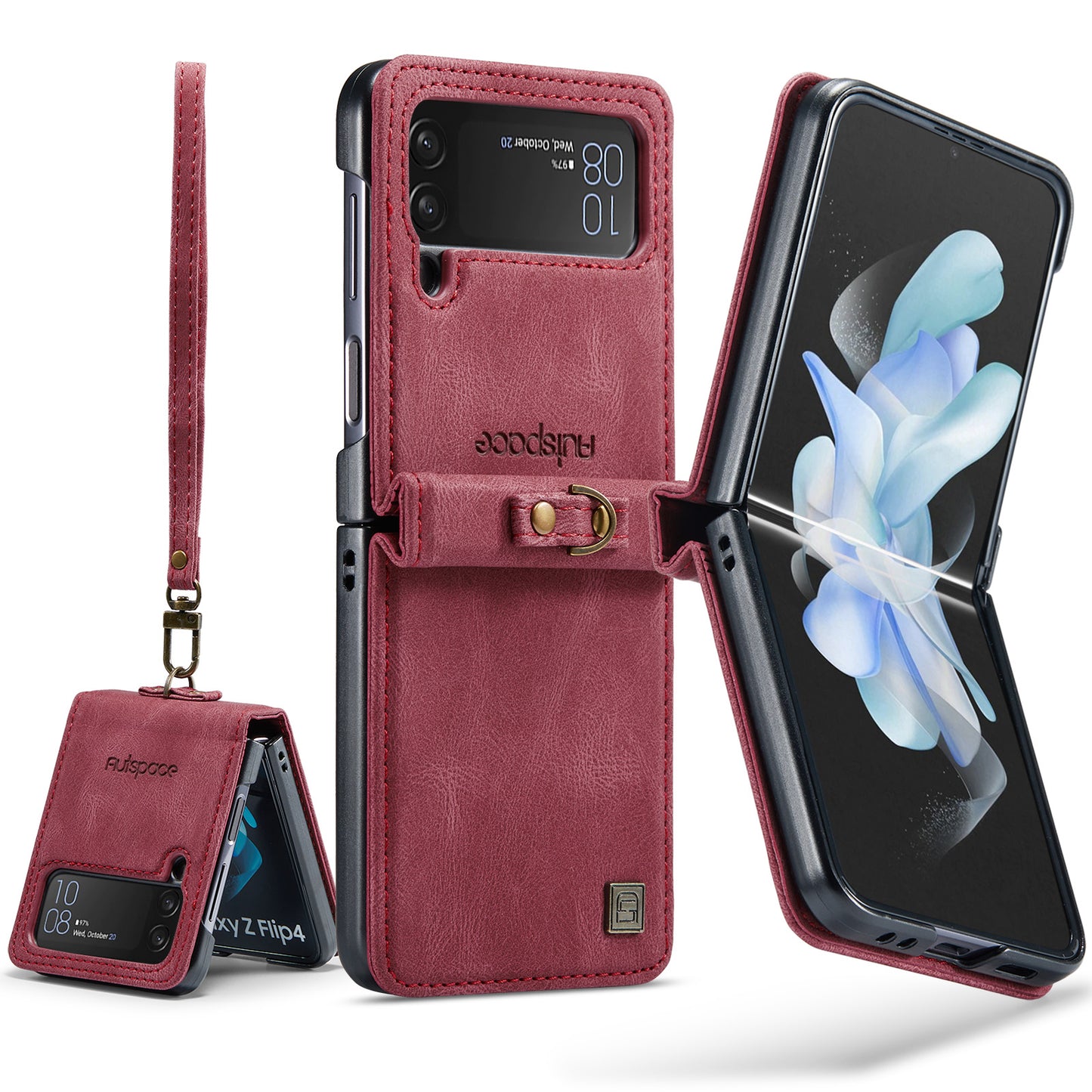 Luxury Retro Leather Galaxy Z Flip4 Case Magnetic Buckle RFID