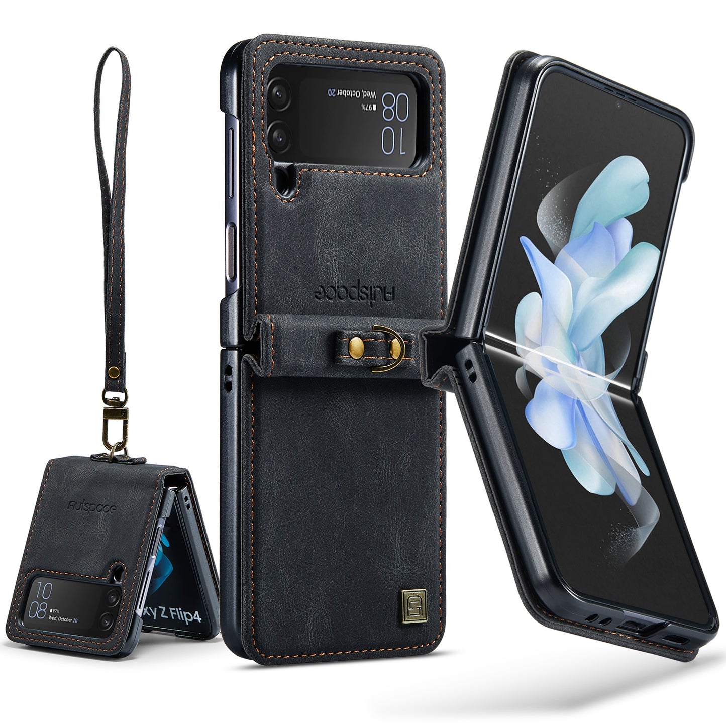 Luxury Retro Leather Galaxy Z Flip4 Case Magnetic Buckle RFID