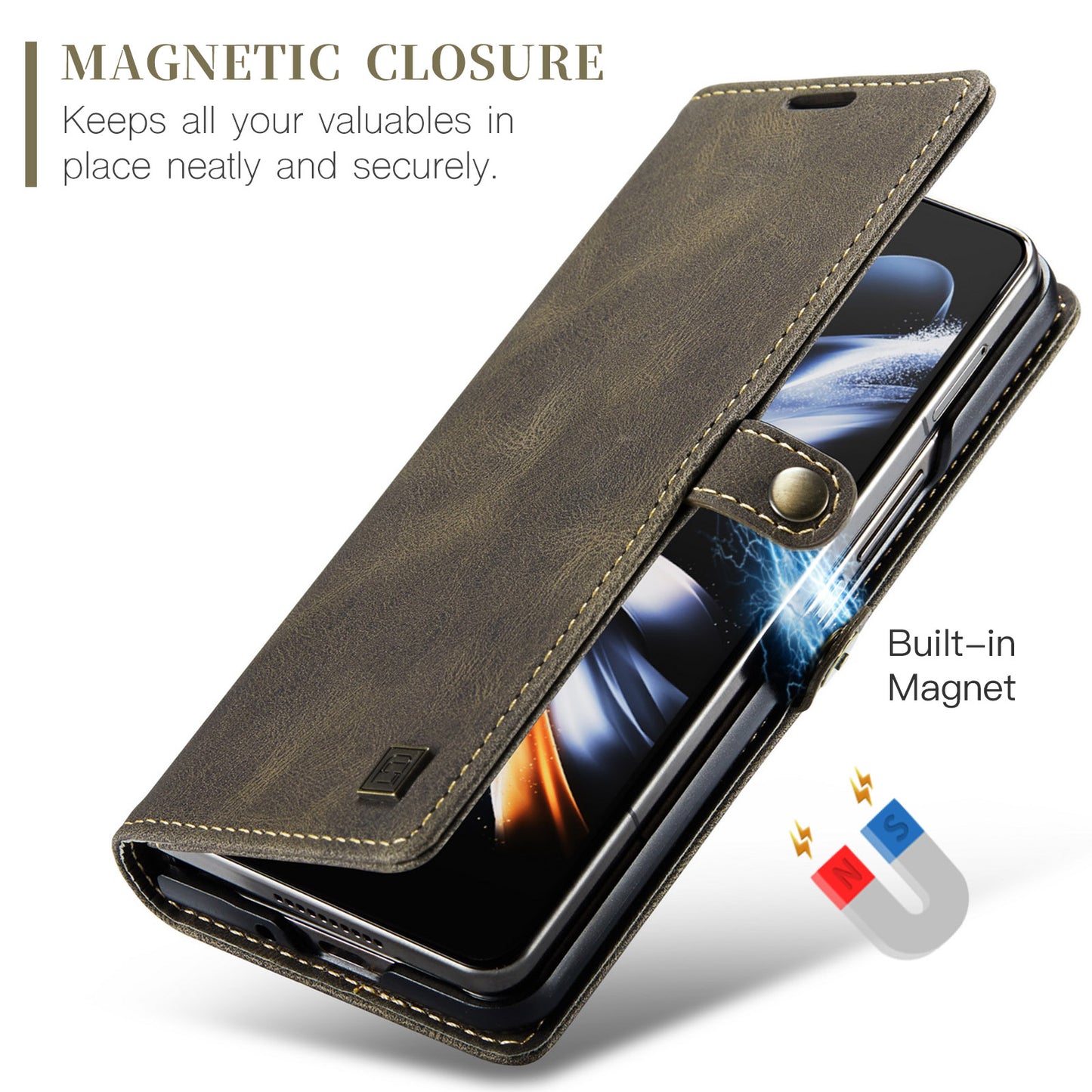 Luxury Retro Leather Galaxy Z Fold4 Case Magnetic Buckle RFID