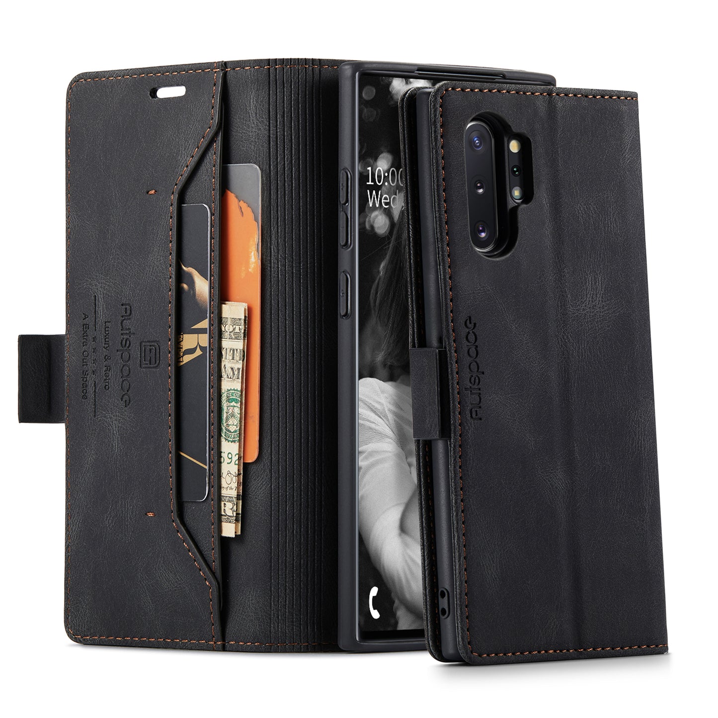 Luxury Retro Leather Galaxy Note10+ Case Magnetic Buckle RFID