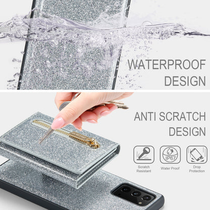 Glitter Leather 2-in-1 Wallet Zipper Galaxy Note20 Case Detachable