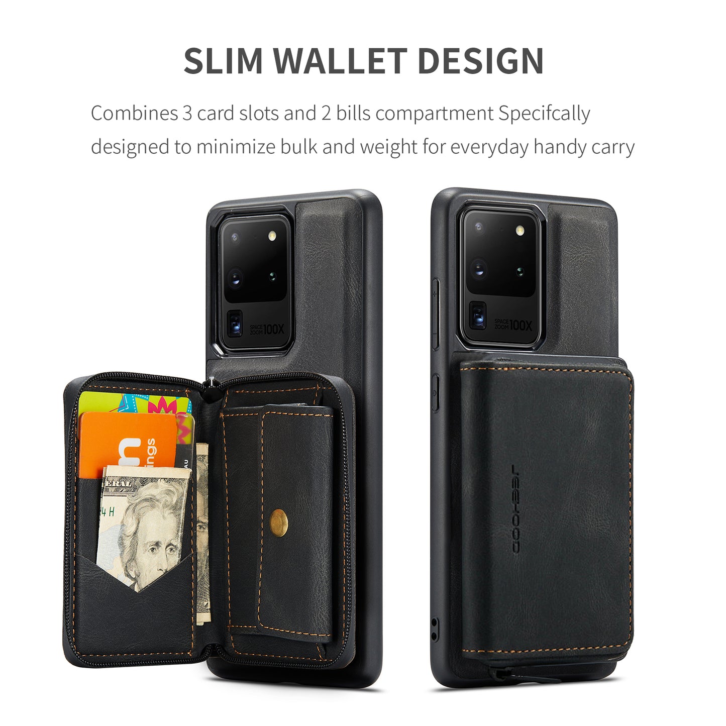 Magnetic Removable Zipper Wallet Galaxy Note20 Ultra Case Leather Back