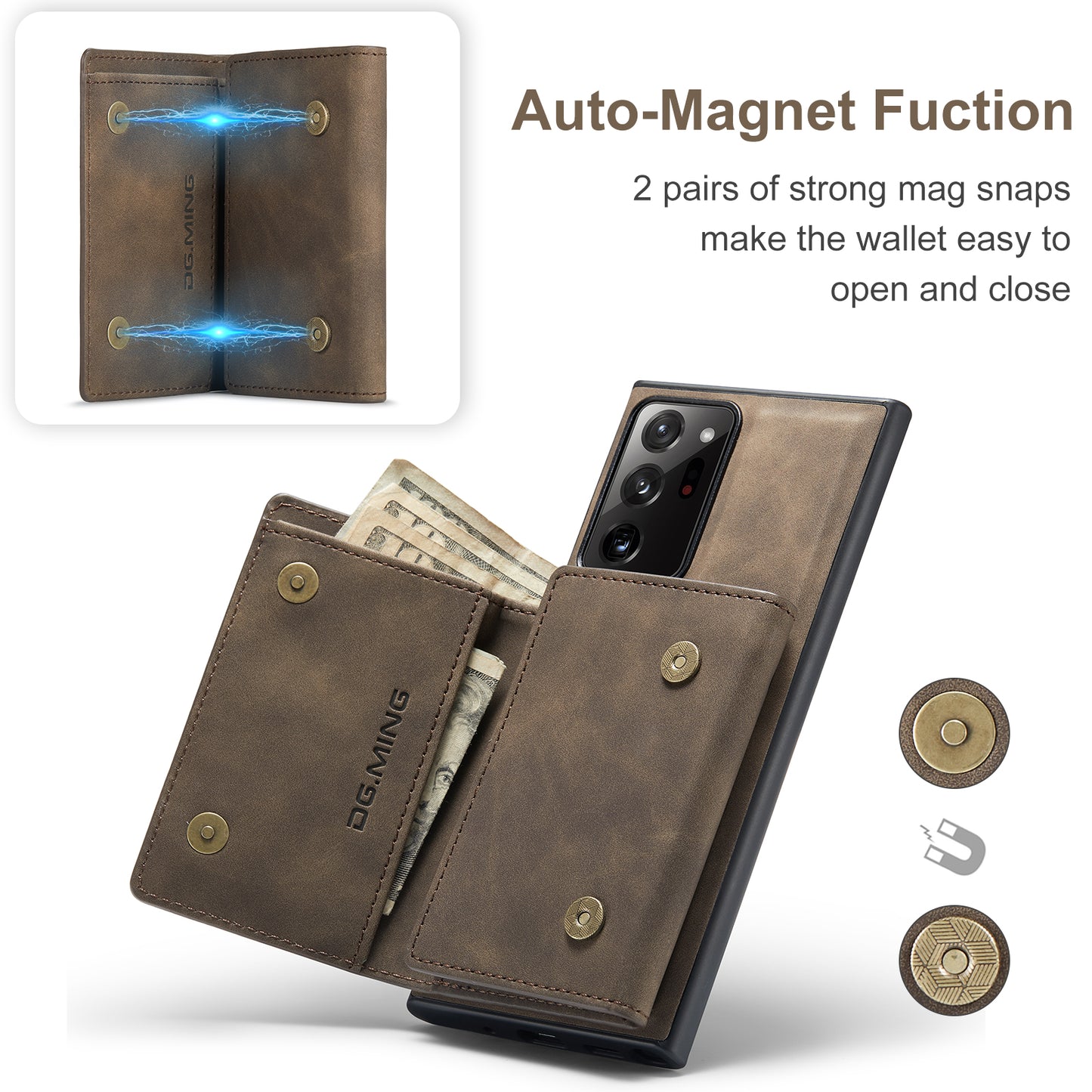 Retro Detachable Fold Wallet Galaxy Note20 Ultra Case Magnetic Clip