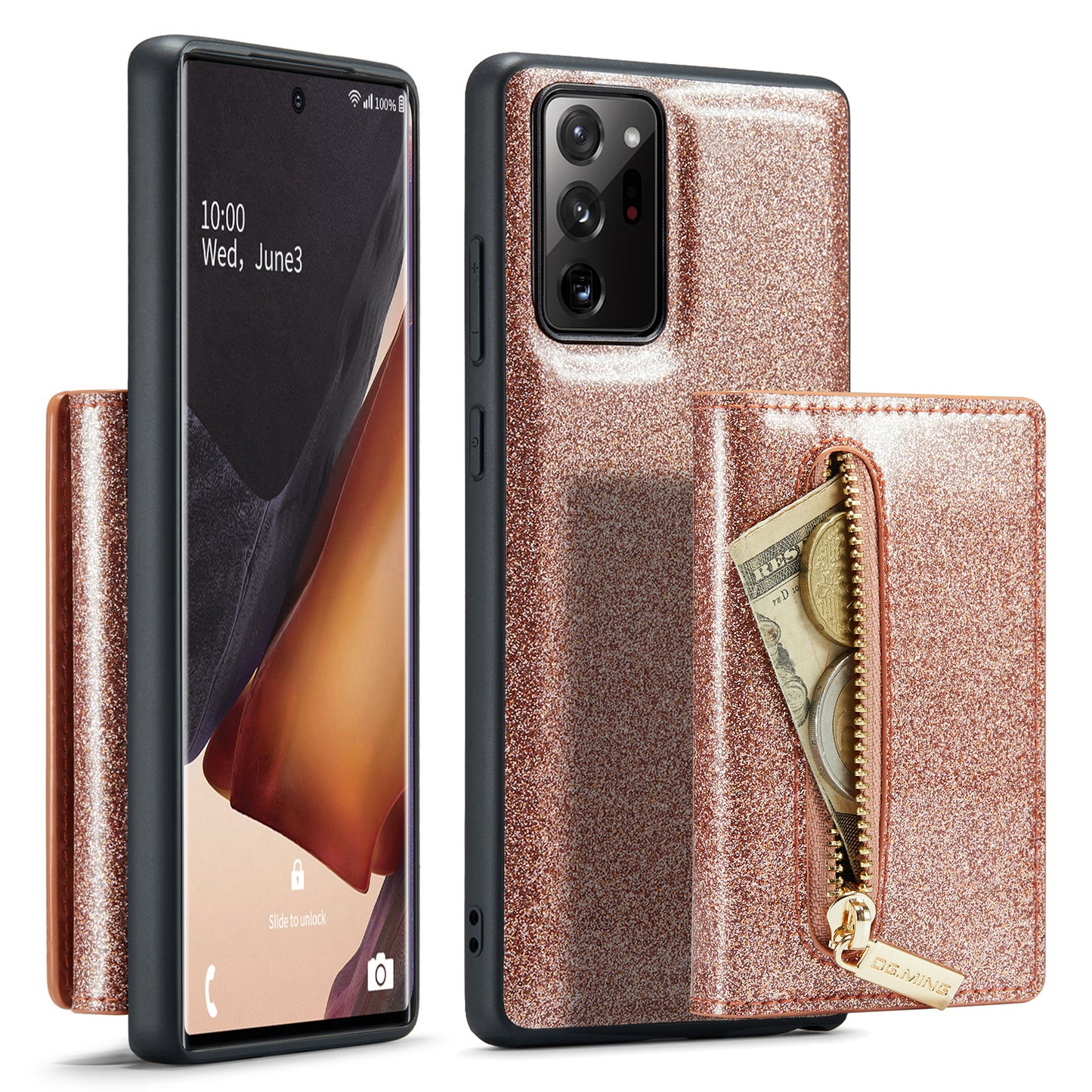 Glitter Leather 2-in-1 Wallet Zipper Galaxy Note20 Ultra Case Detachable