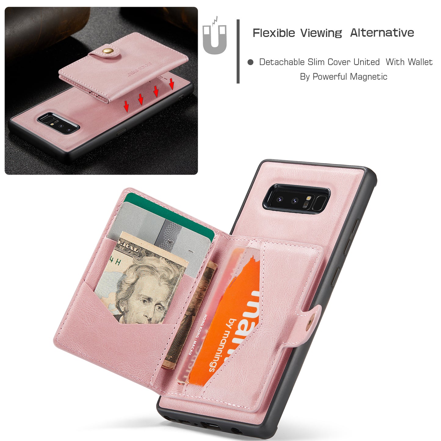 Magnetic Detachable Card Holder Galaxy Note8 Case Leather Flip