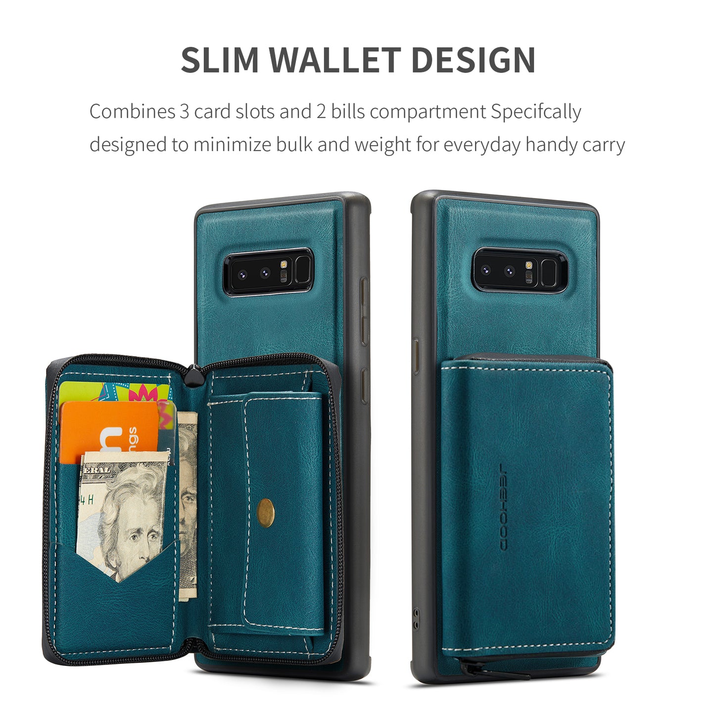 Magnetic Removable Zipper Wallet Galaxy Note8 Case Leather Back