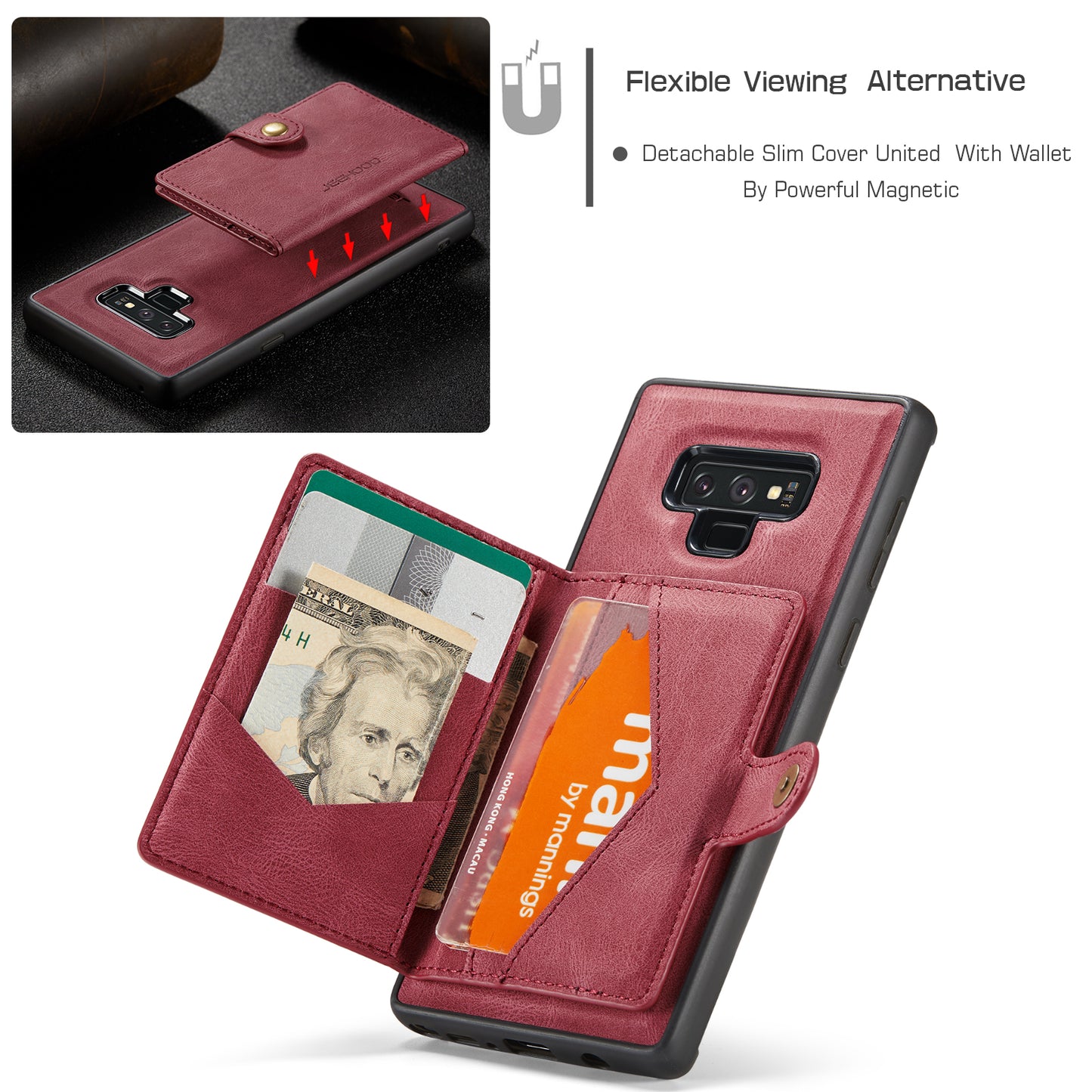 Magnetic Detachable Card Holder Galaxy Note9 Case Leather Flip