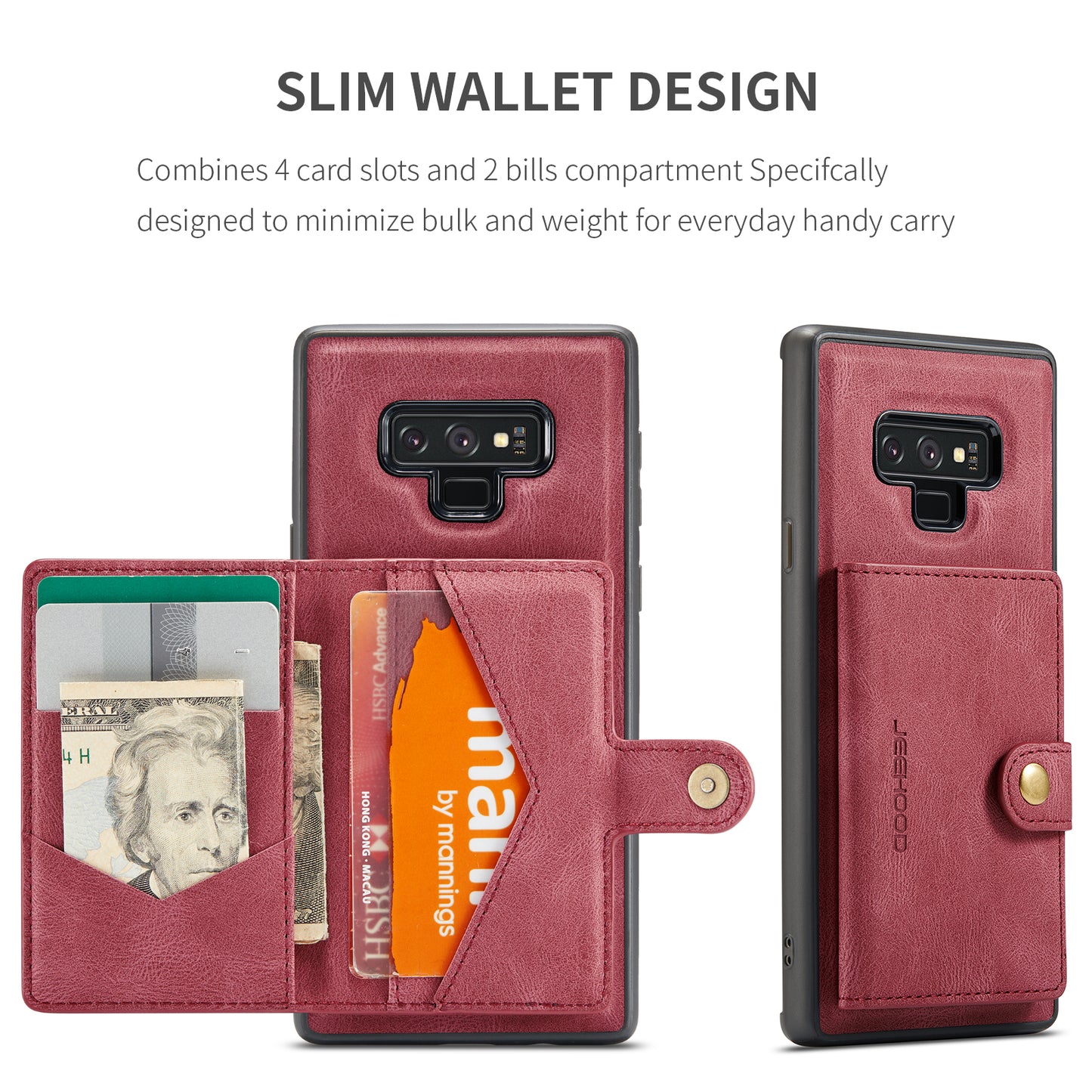 Magnetic Detachable Card Holder Galaxy Note9 Case Leather Flip